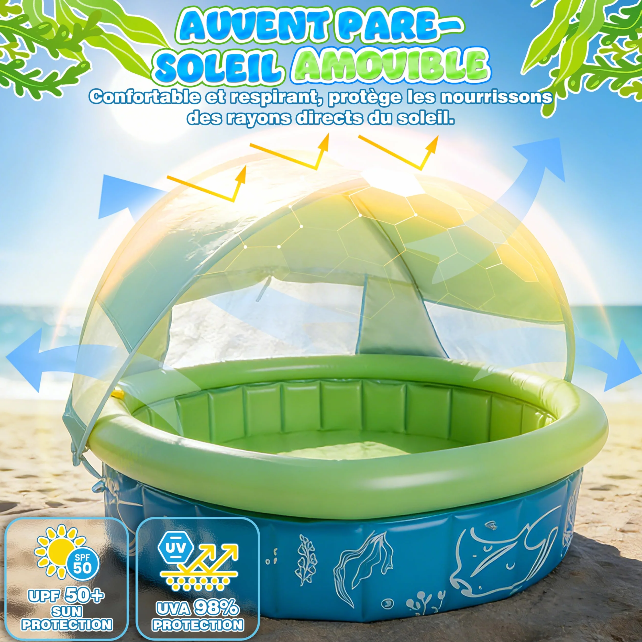 Namiot Plażowy dla Dzieci 4w1 100x30 cm Anti UV SPF50+ z Moskitierą i Daszkiem