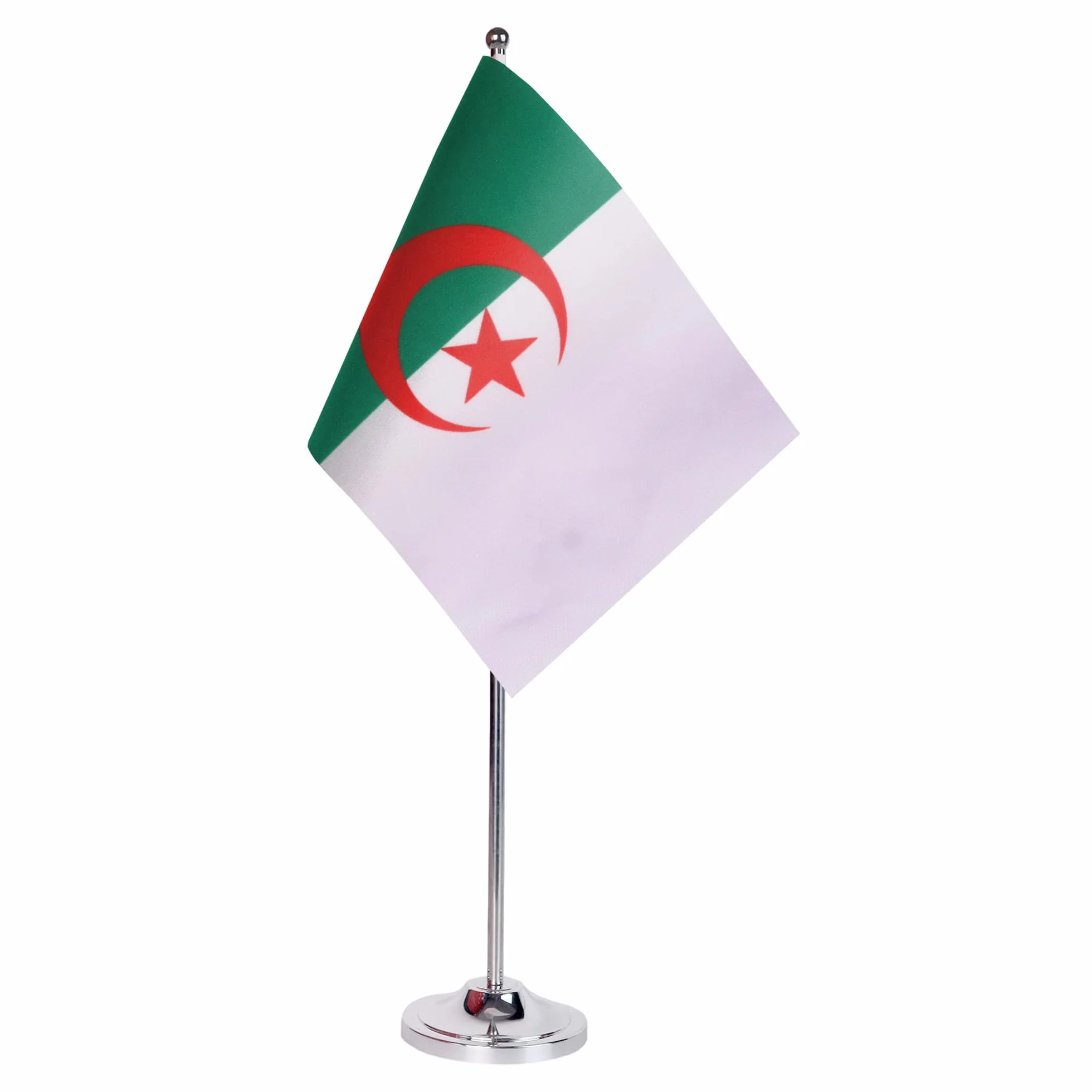AZ FLAG Drapeau De Table Algérie Prestige 22x15 cm Satin Hampe 30cm Socle Métal