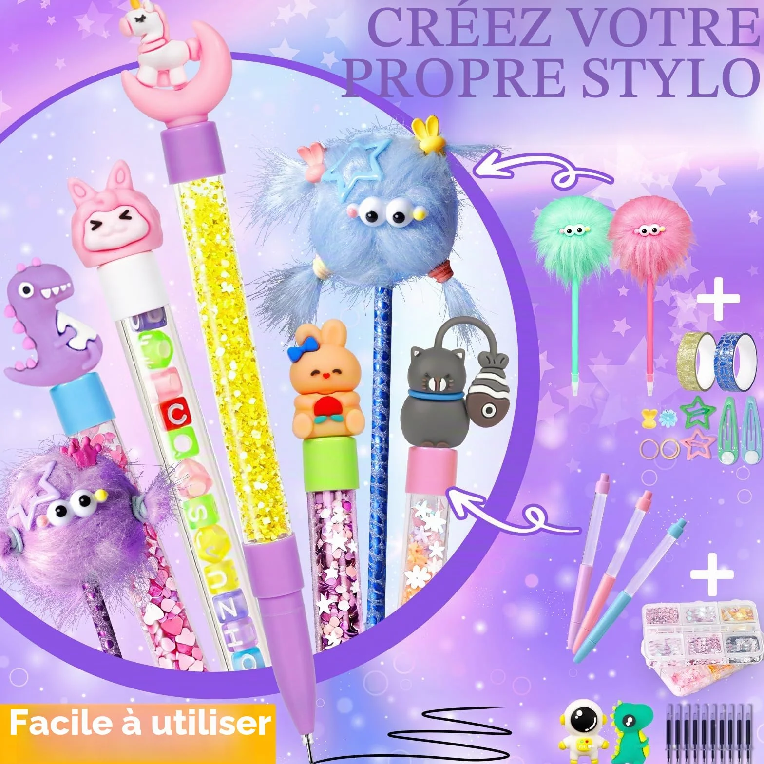 Kit de Création Stylo avec 170+ Accessoires, Atelier des Stylos Personnalisé, Activité Manuelle Enfants 5-12 Ans