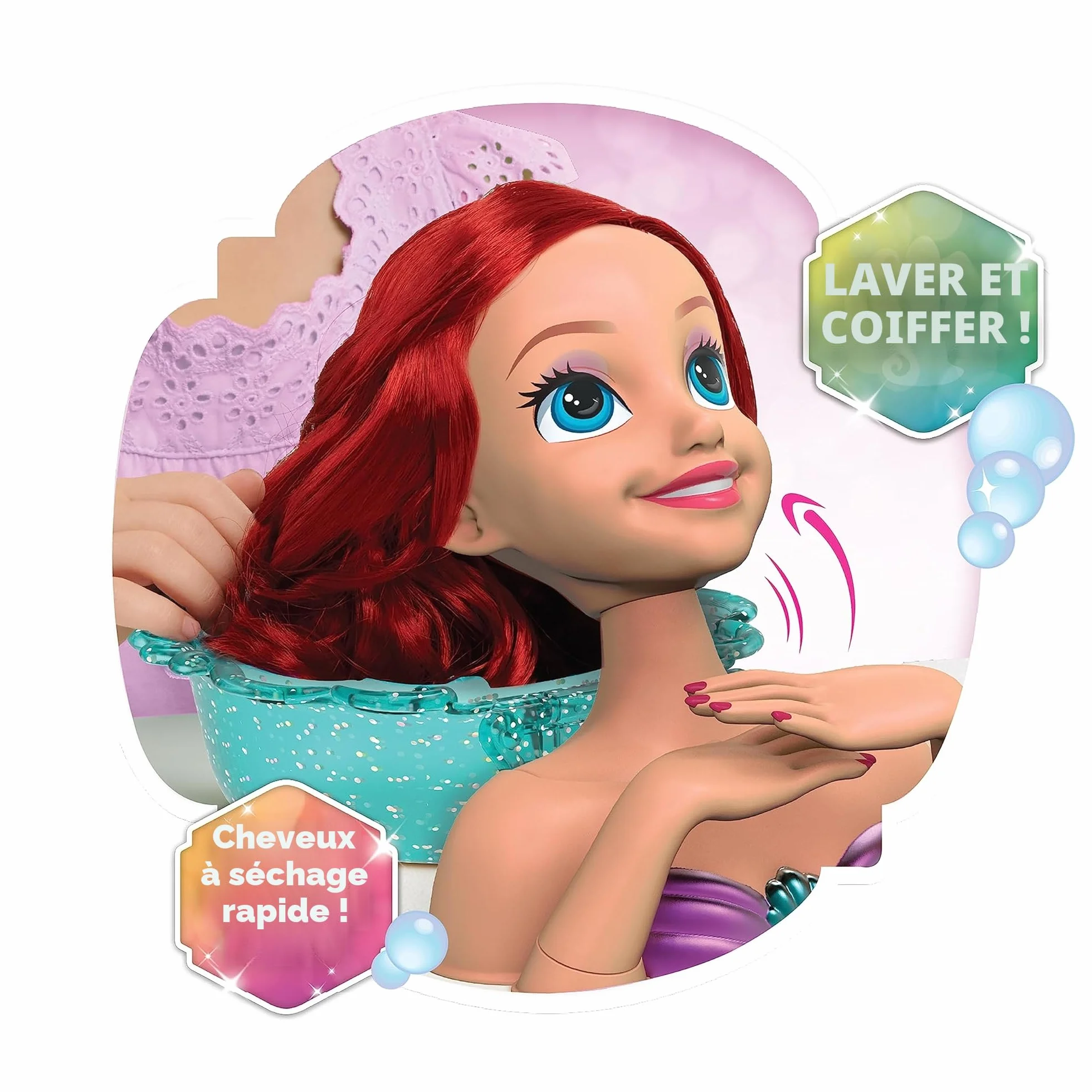Just Play Tête à coiffer Ariel Scintillante Princesses Disney 20 cm 20 Accessoires Chevelure rousse