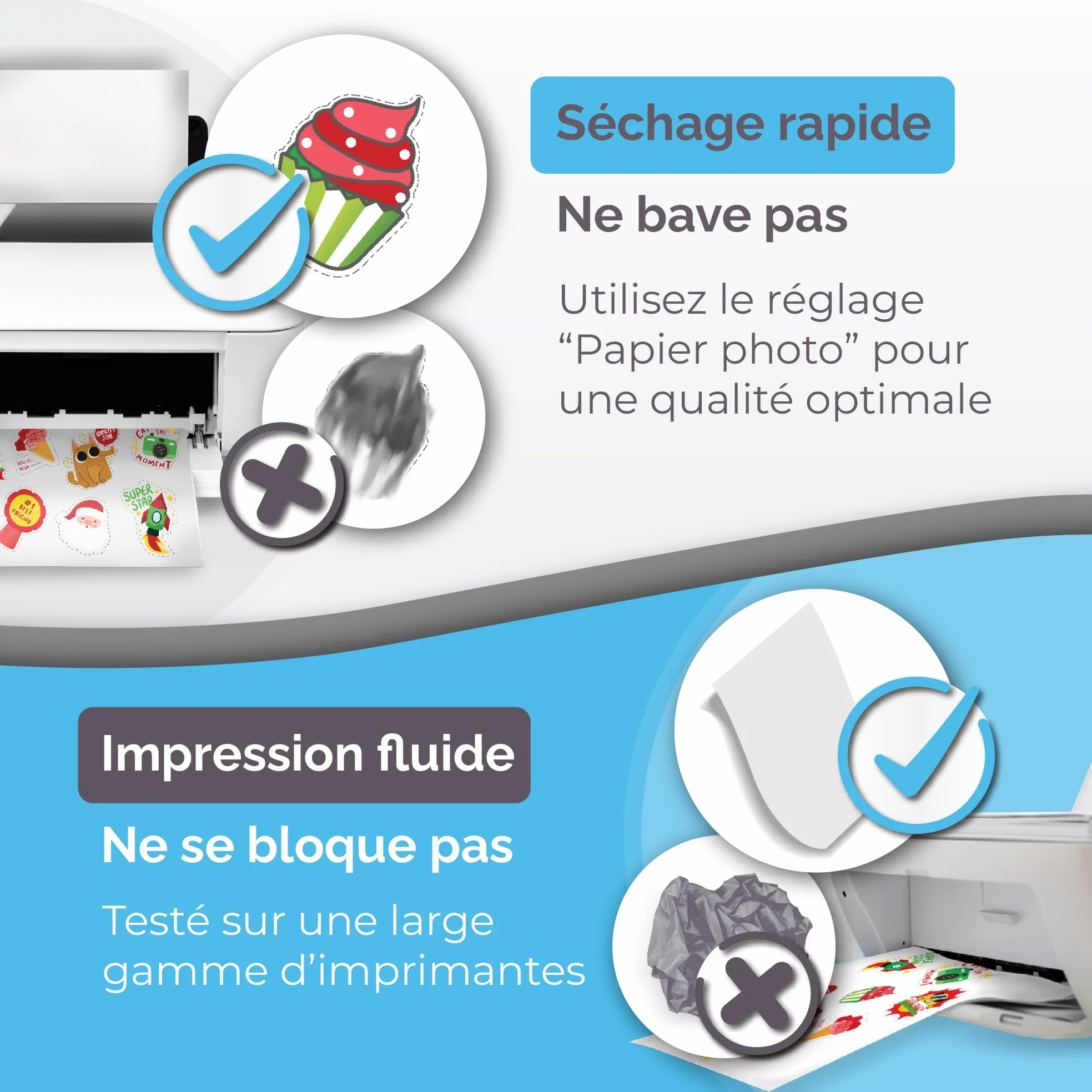 Lot de 32 feuilles d'autocollants en vinyle imprimables A4 - Film autocollant à imprimer, couleurs vives