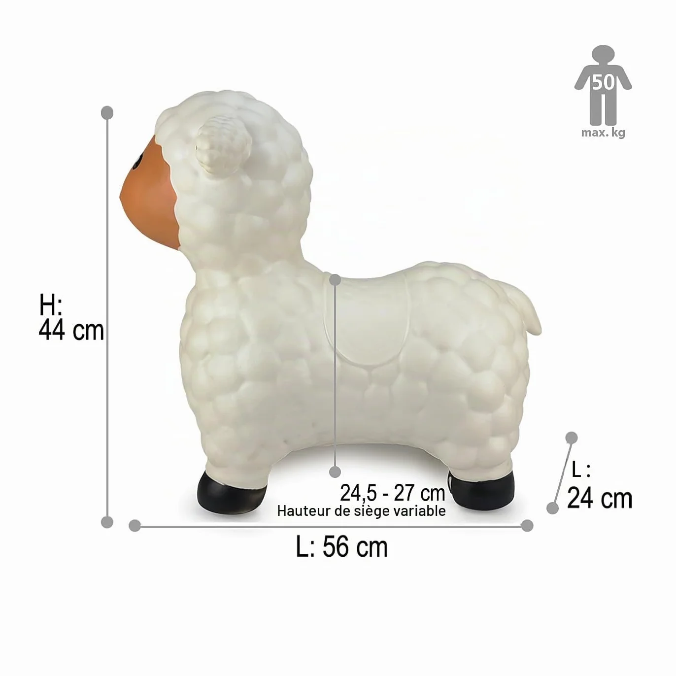 Jamara Animal Sauteur Mouton Blanc Pompe 50 kg Oreilles Support Equilibre