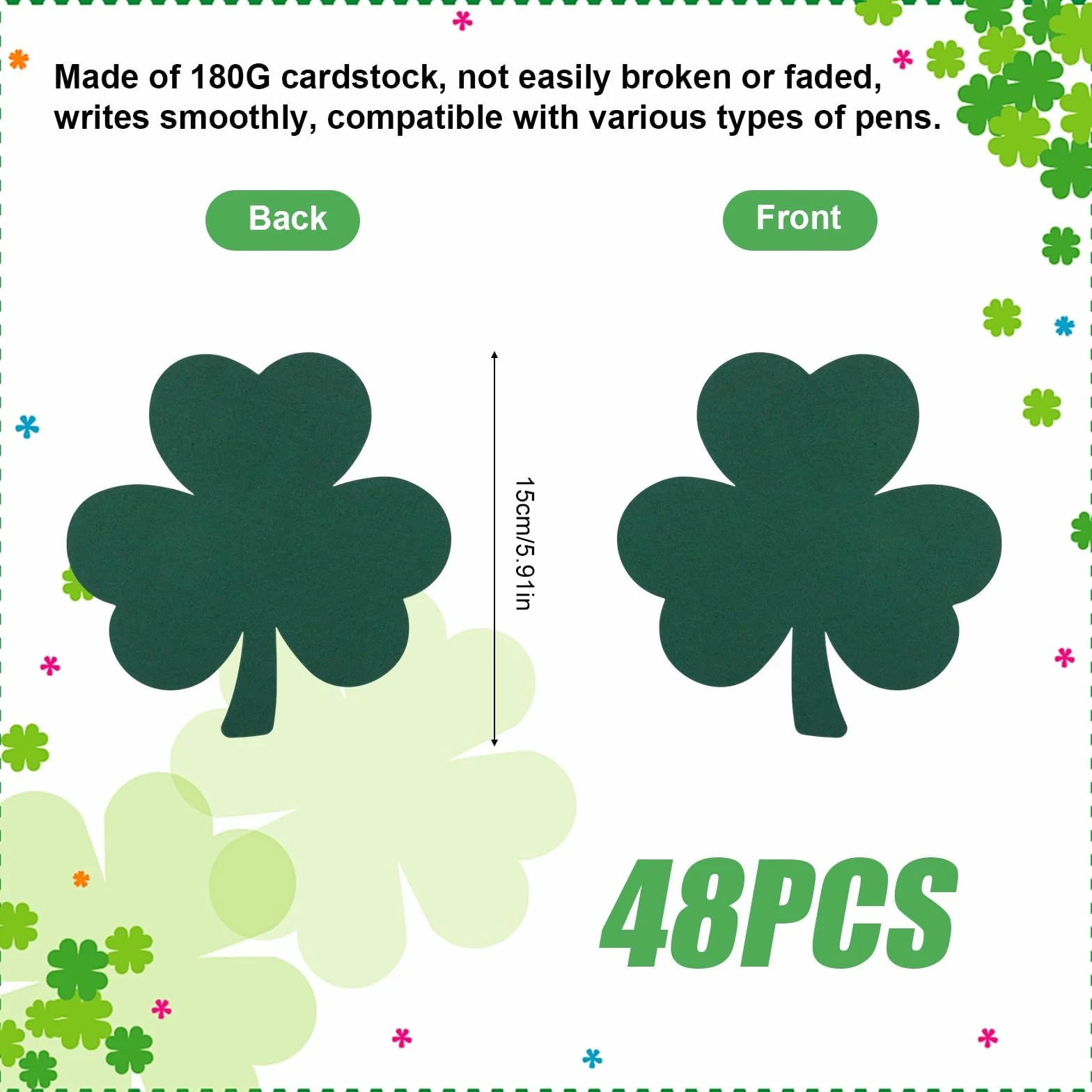 48pcs Trèfle Découpe Double Face Saint-Patrick Papier Deco Décorations Trèfles Vertes Loisirs Créatifs