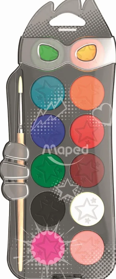 Maped Palette de Peinture à l'Eau 12 Pastilles de Gouache Pinceau Inclus Couleurs Vives