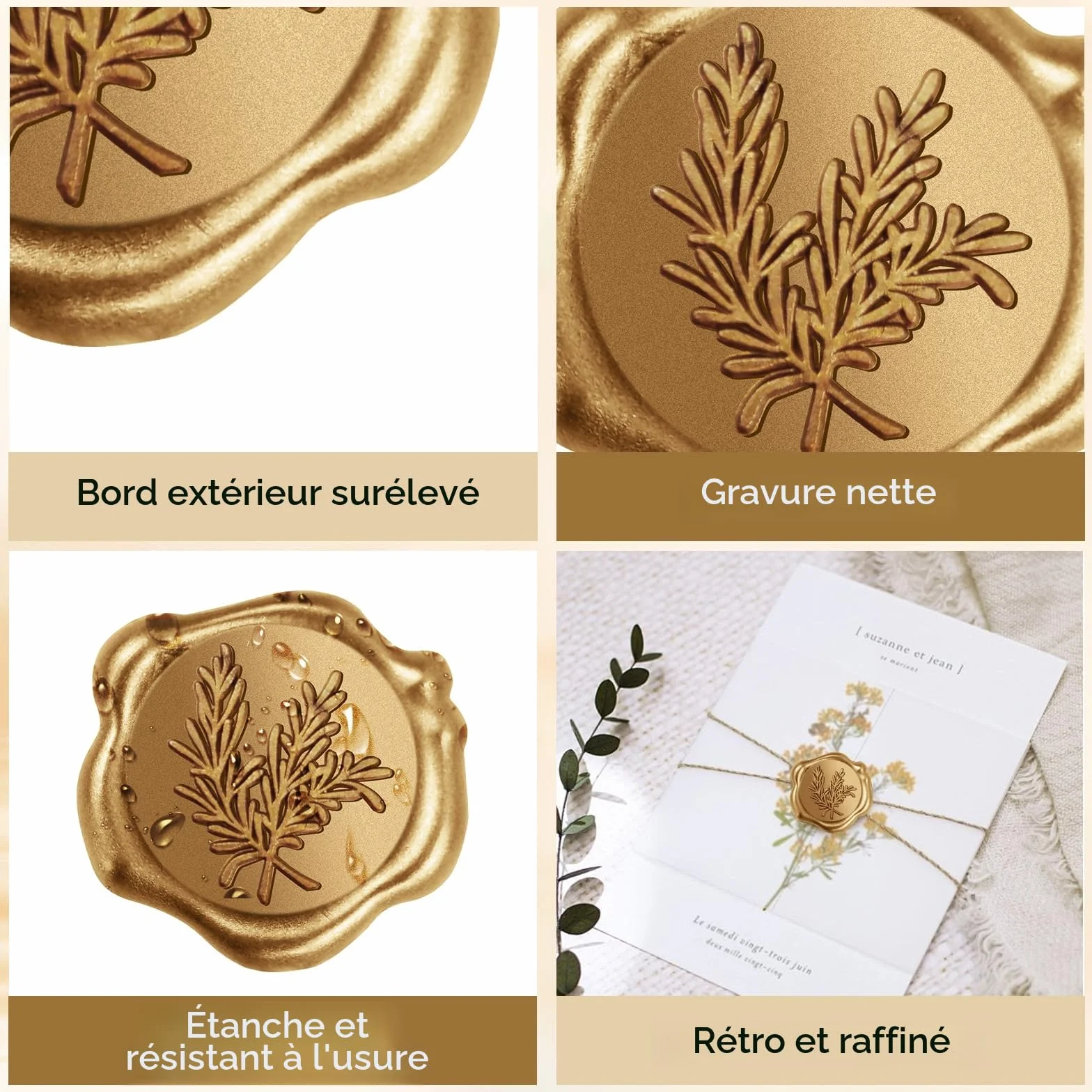 Sceau de Cire Doré 50 Pièces, Cachet de Cire Autocollant Vintage pour Mariage Anniversaire Noël