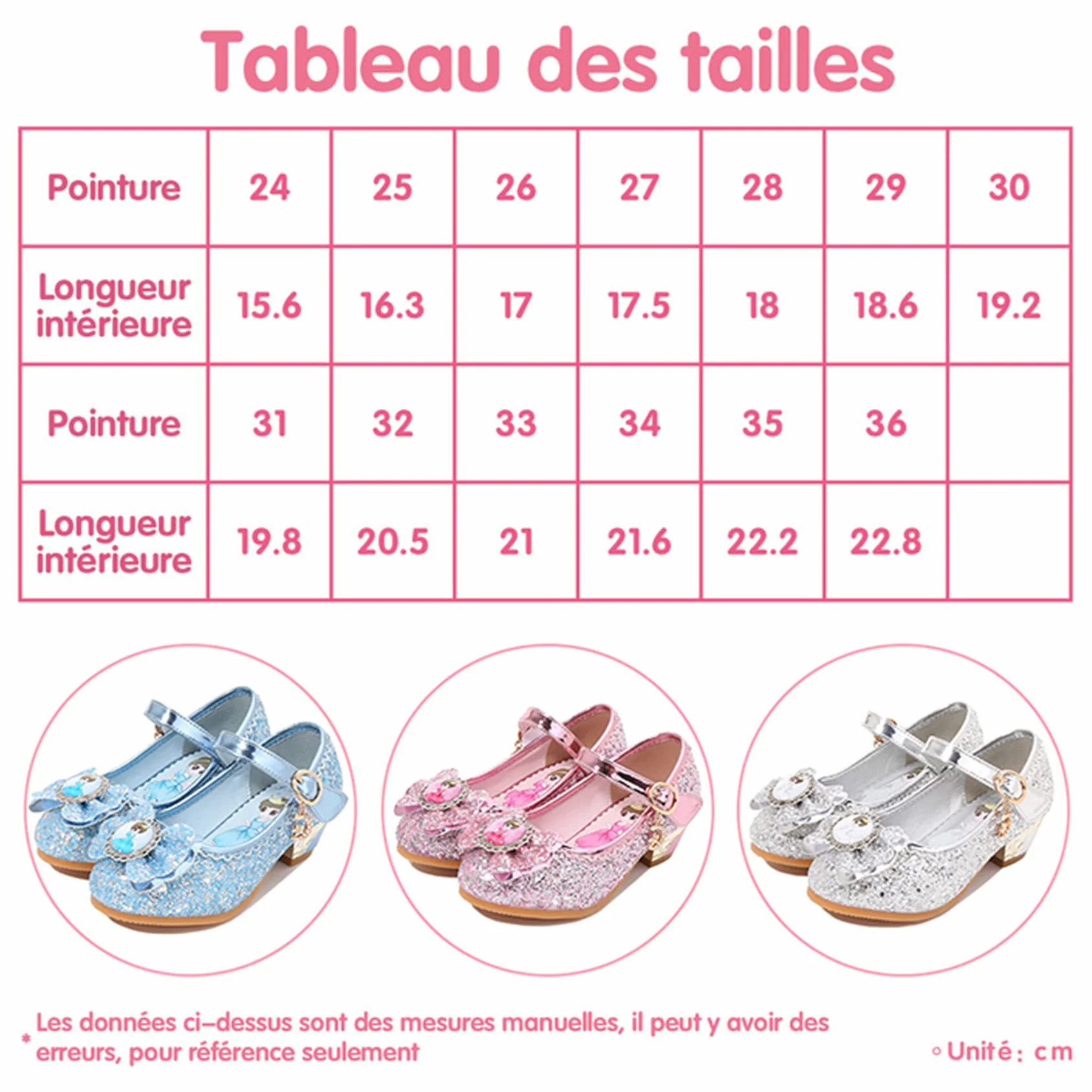 Chaussures Princesse Bout Fermé Talons Antidérapant Paillettes Déguisement Carnaval