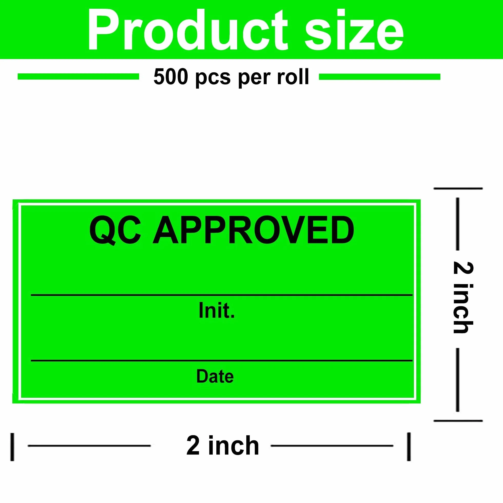 Étiquettes d'approbation QC 5,1 x 2,5 cm Vertes Fluorescentes Lot de 500