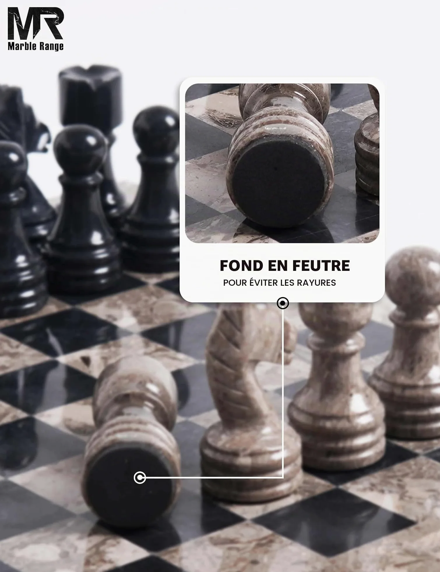 MARBLE RANGE Jeu d'échecs en marbre oceánico y Negro Fait Main de 30 cm avec boîte, pièces et 2 Dames. Élégant Jeu de Voyage pour Adultes, idéal comme Cadeau ou décoration d'intérieur