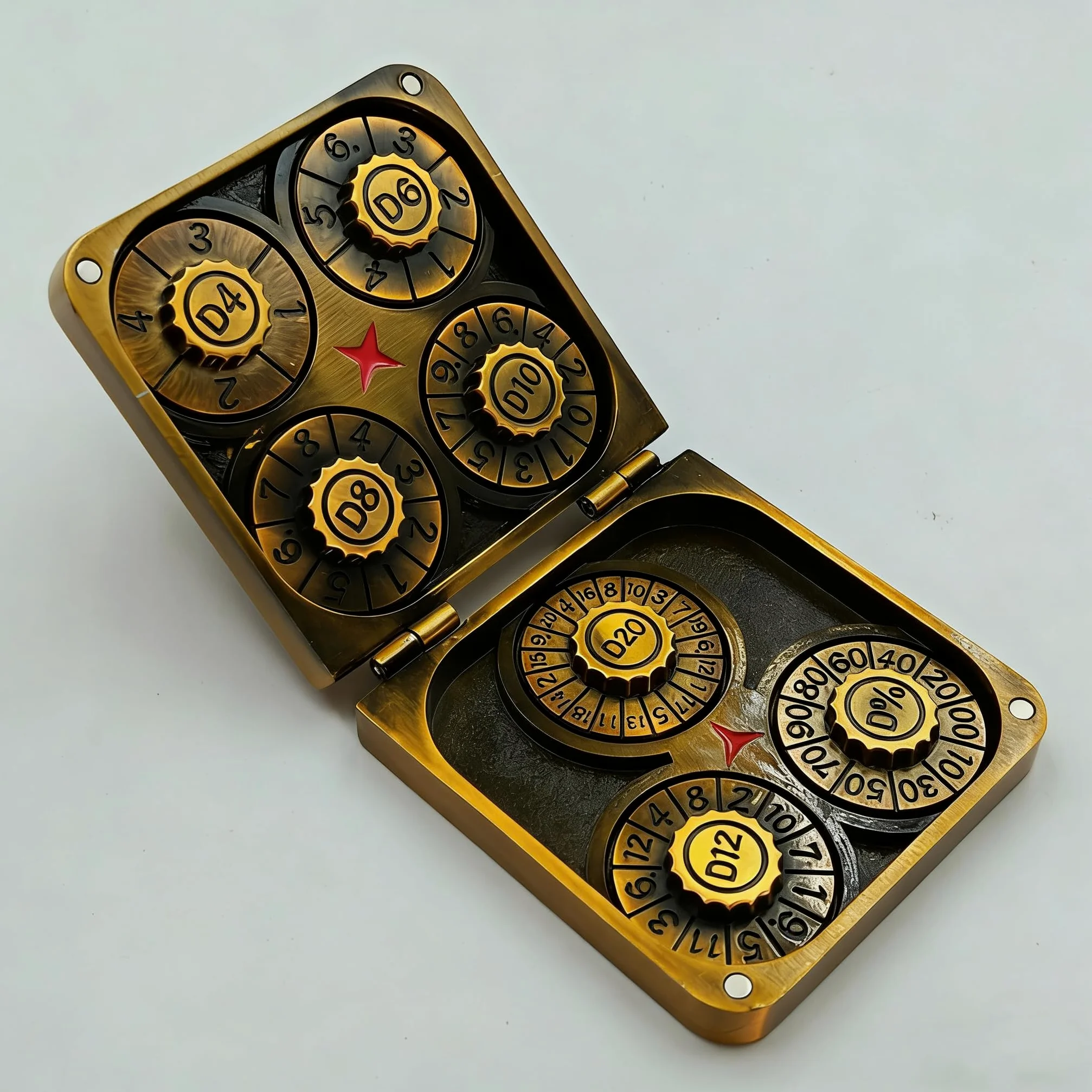 TOYVERSE Dés en Alliage, Couleur Or Ancien, 7-en-1 Roue rotative Pliable, Convient pour D&D, DND, RPG, MTG, Donjons et Dragons, Jeux de Plateau et Jeux de rôle, 15 Ans et Plus