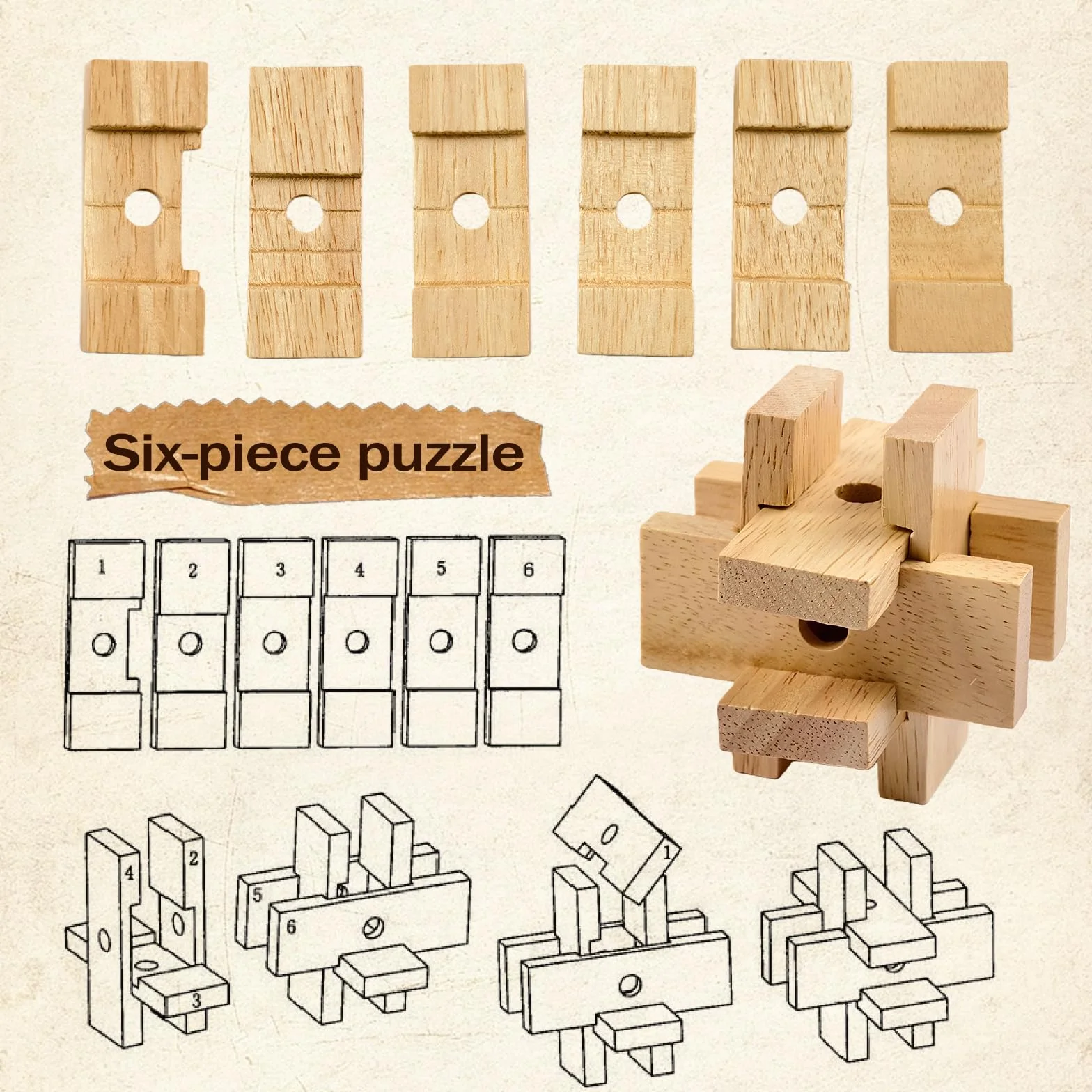 Casse-tête en bois 3D - Jeu de puzzle géométrique logique - Blocs éducatifs pour enfants et adultes