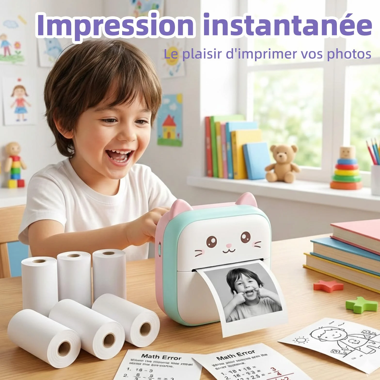 Papier Thermique 57mm x 25mm 20 Rouleaux pour Imprimante Photo Enfant