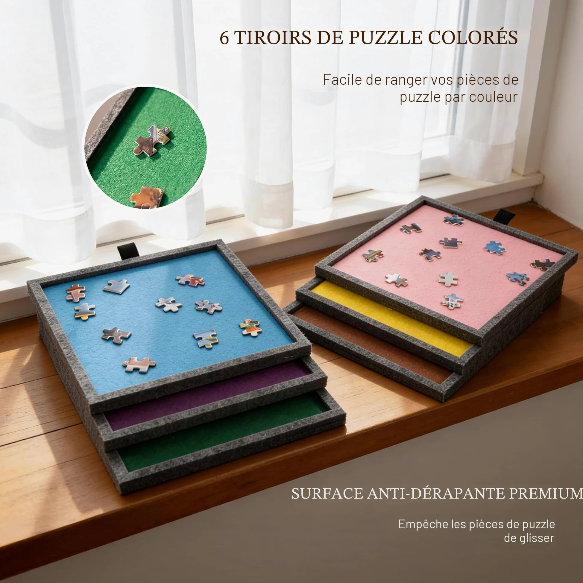 Planche à puzzle pliable et inclinable de 2000 pièces avec 6 tiroirs et couvercle, table de puzzle portable avec support intégré pour réglage de l'angle, pour puzzle de 2000, 1500 et 1000