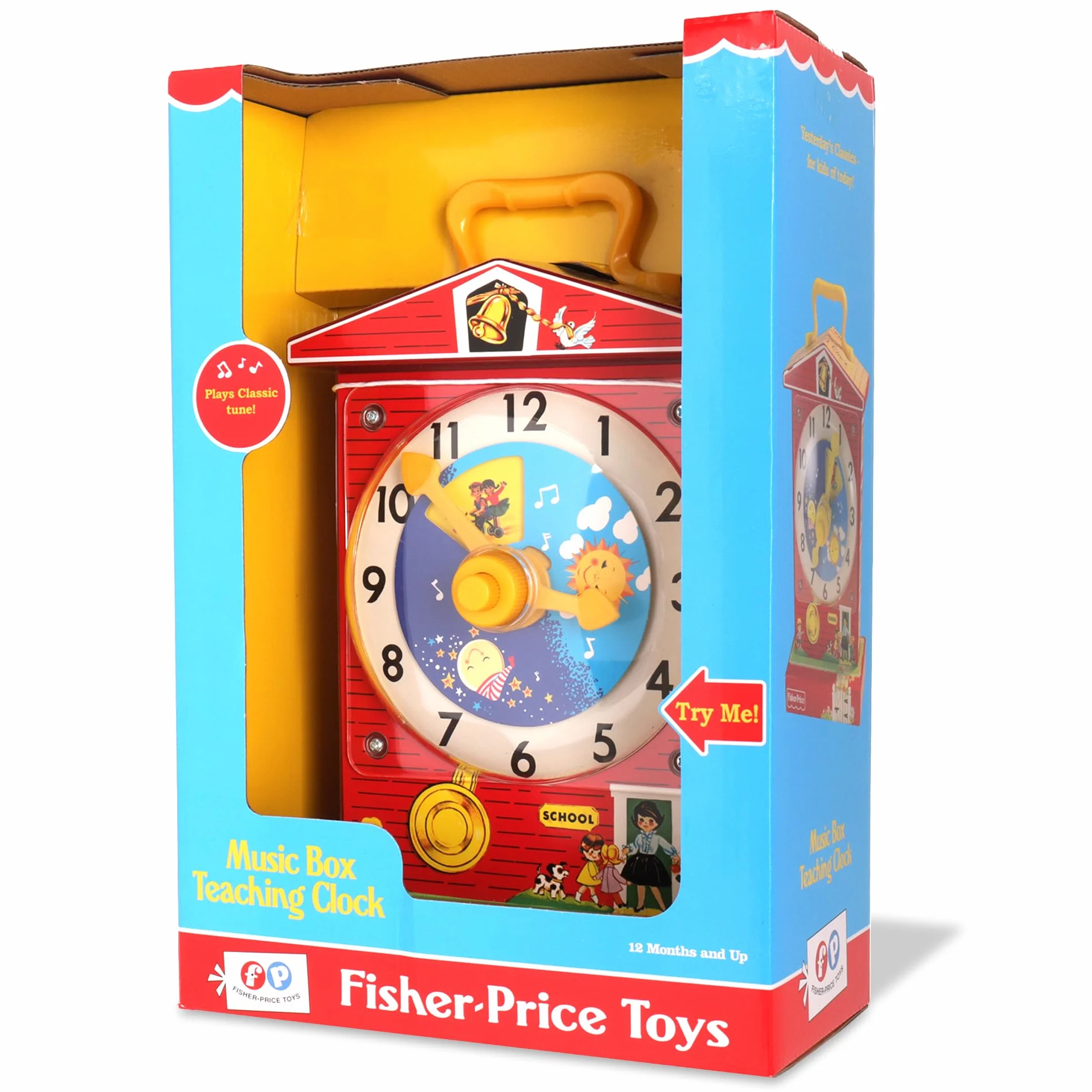 Fisher-Price Classics Pendule Éducative Boîte à Musique Jouet Musical Interactif Bébé Style Rétro