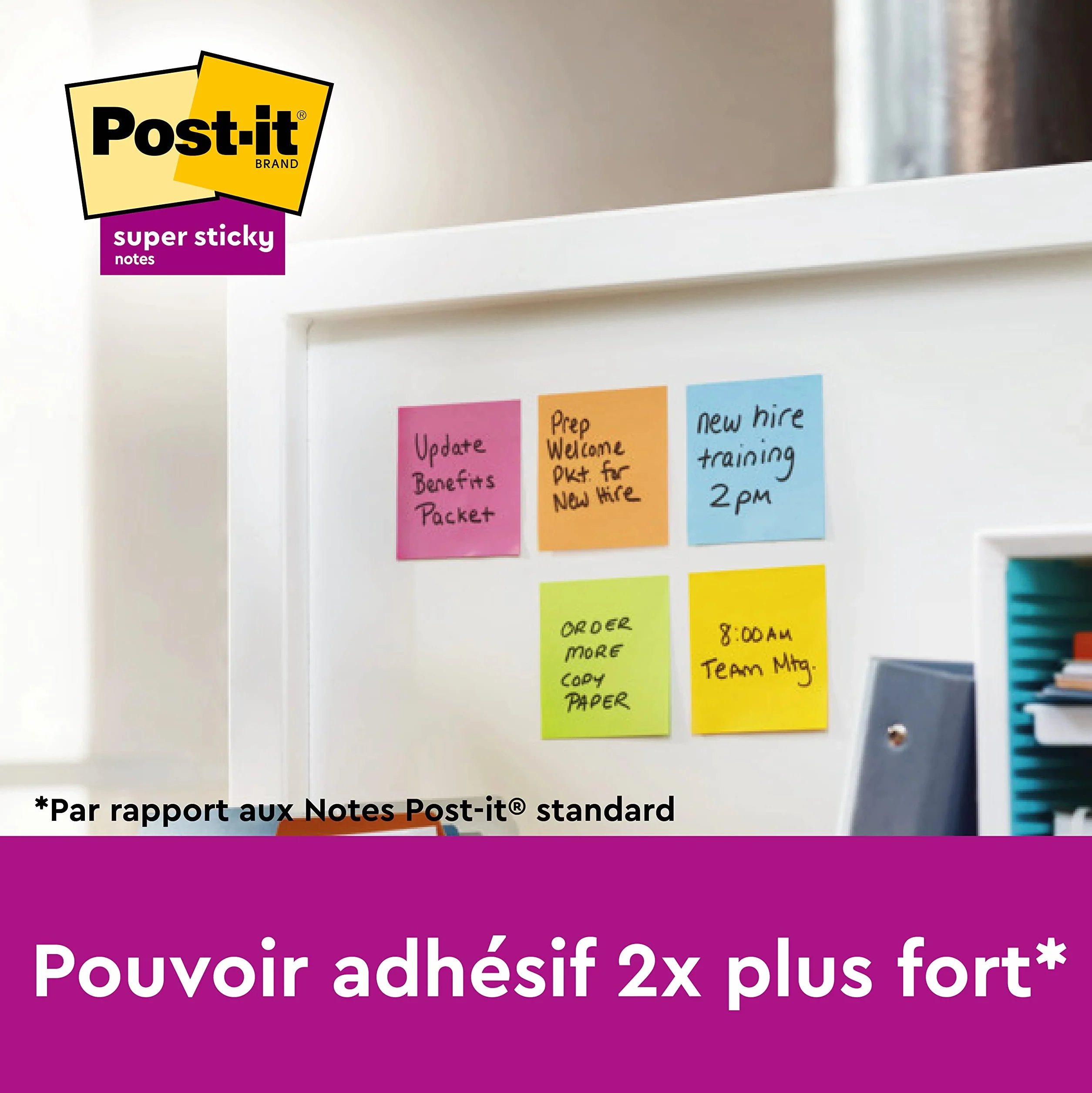 Post-it Z-Notes Autocollantes Super Sticky, 6 Blocs, 90 Feuilles, 76 mm x 76 mm