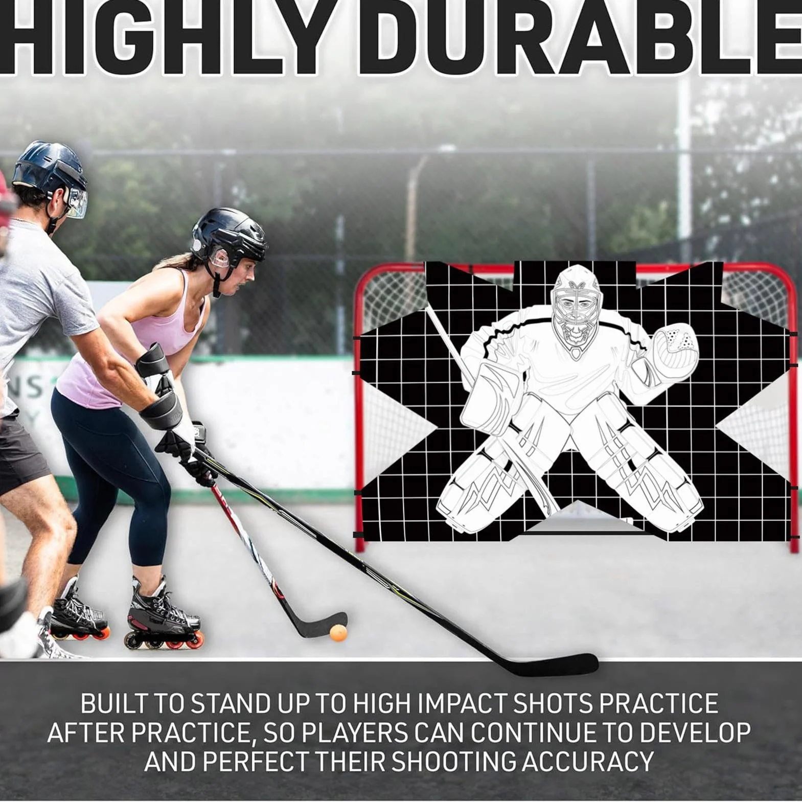Cible de Gardien de But de Hockey en Vinyle Durable avec Jardin Renforcé - Résistant aux Intempéries pour Pratique de Tir