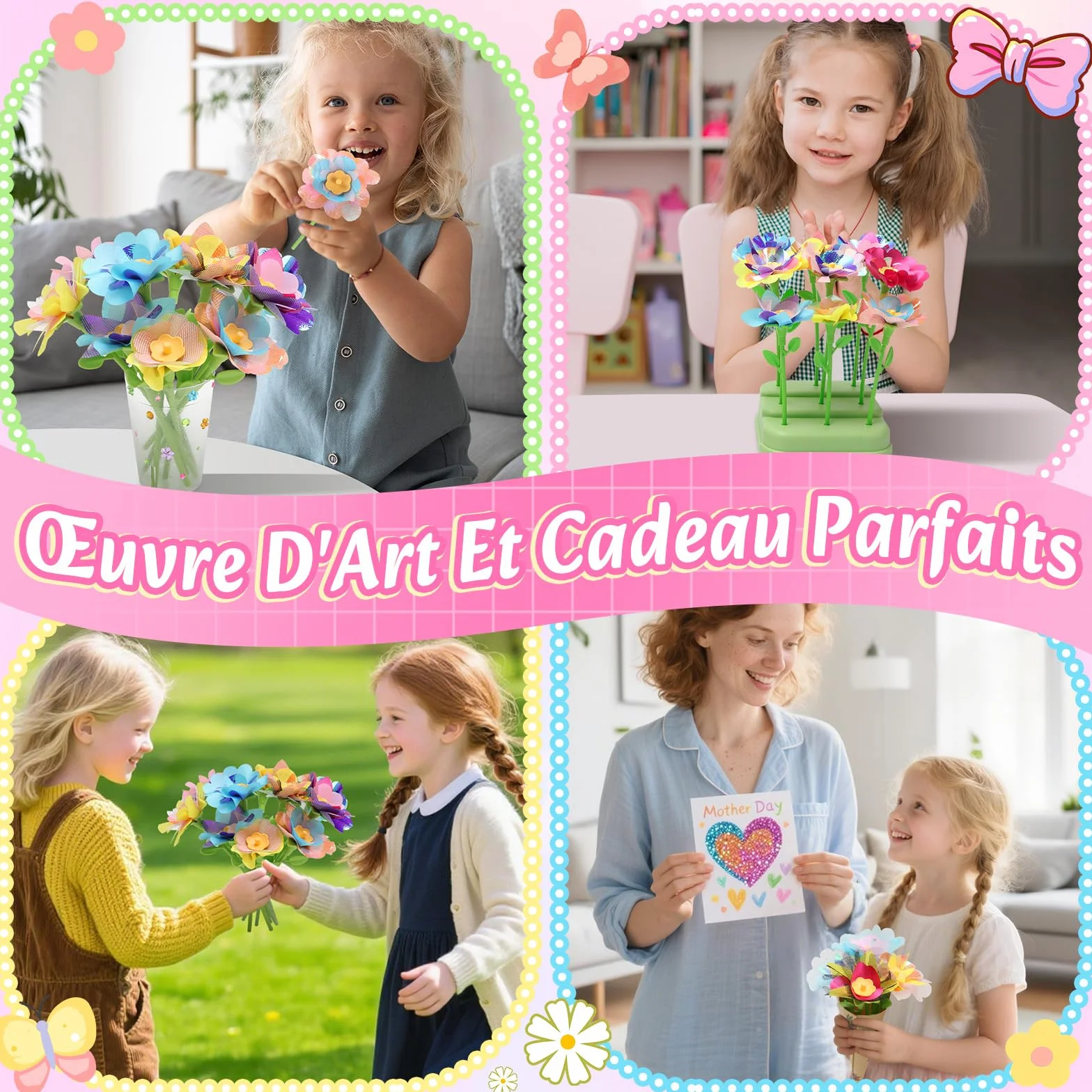 Kit Création Bouquet de Fleurs DIY, Activité Manuelle Enfant 3-10 Ans, Idée Cadeau Anniversaire Noël