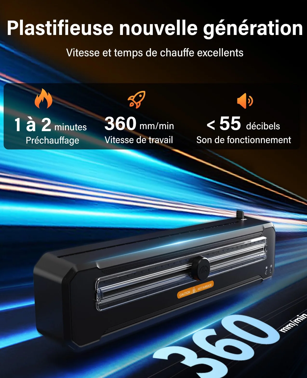 MAXDONE Plastifieuse A3 Chaud et Froid, Préchauffage 1-2 Min, 10 Pochettes, Arrondisseur d'Angles, tout Format A3 A4 A5 A6