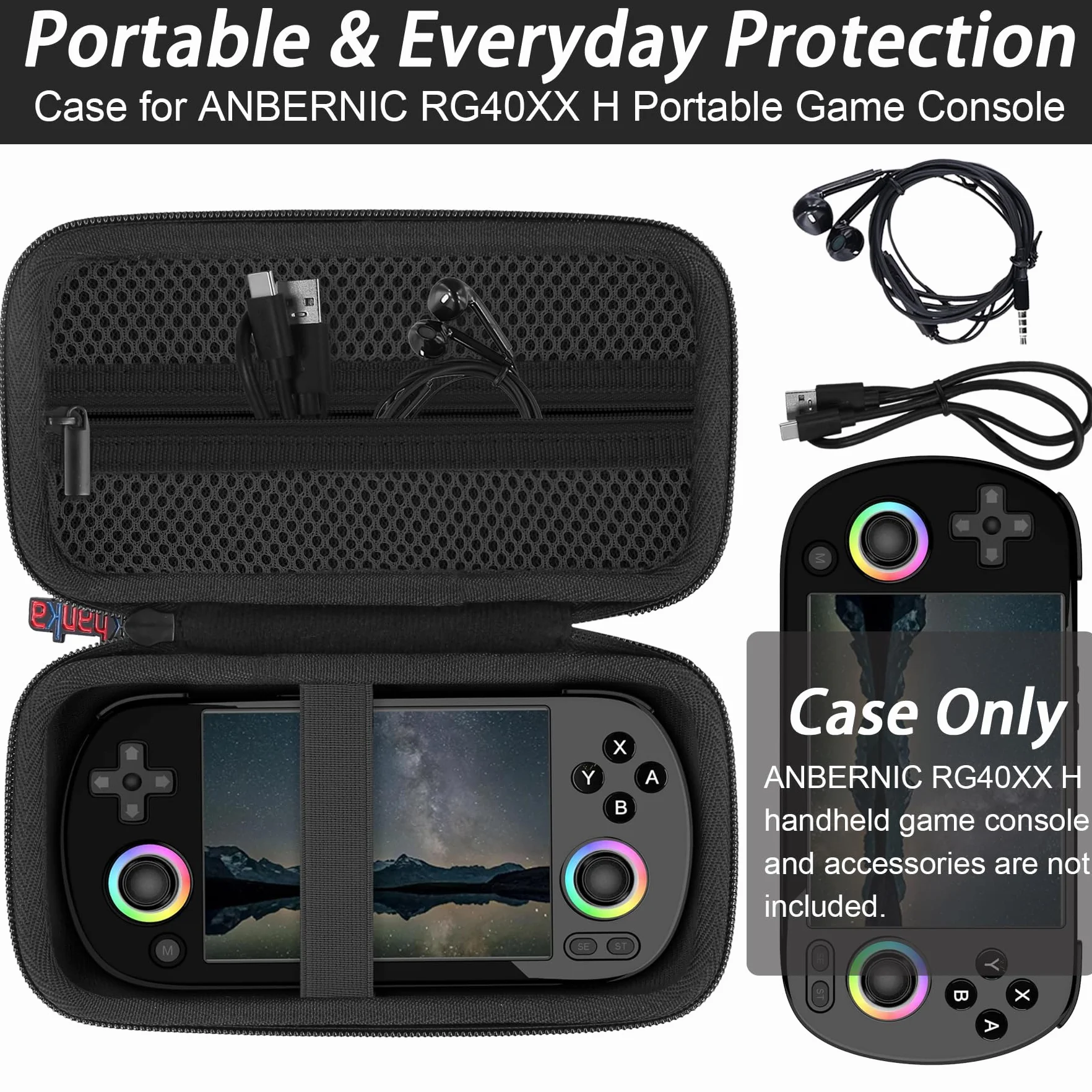 Khanka Boîte Dur pour RG40XX H Vintage Jeu Portable, Sac de Rangement Noir