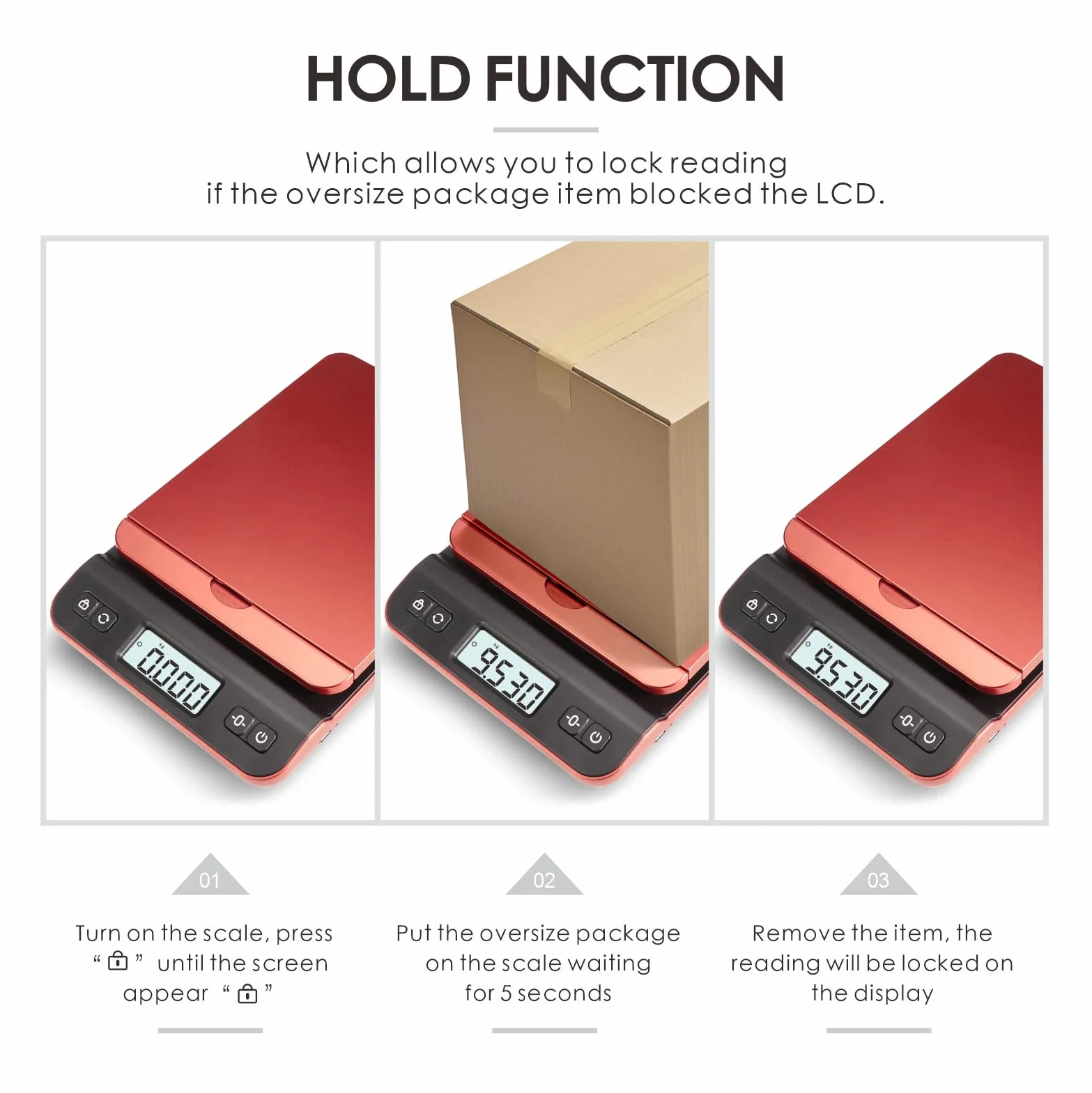 UNIWEIGH Balance postale 39kg/86lb Pèse colis avec tare USB Rouge