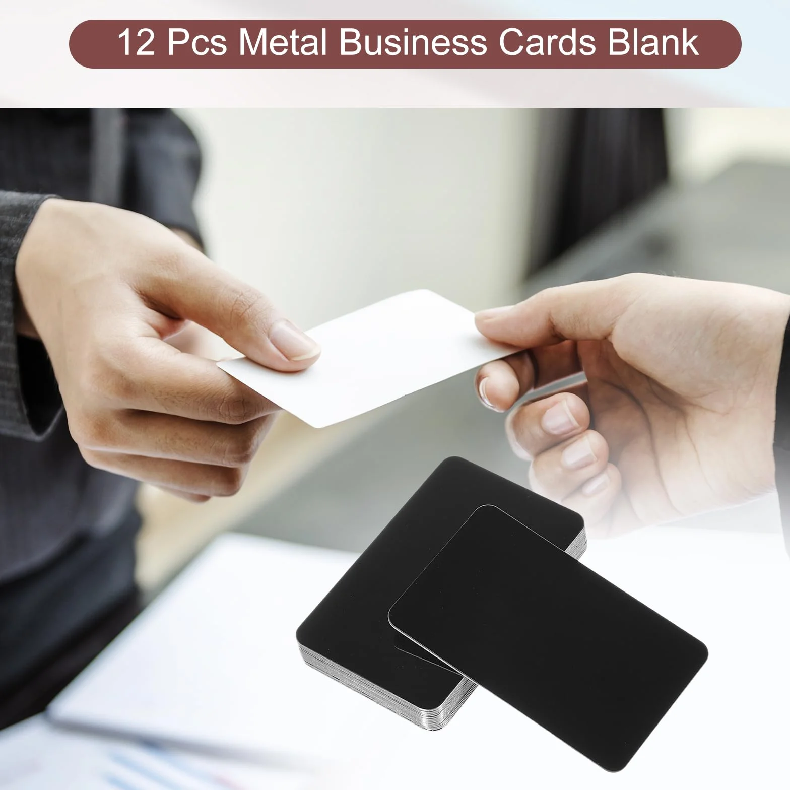 PATIKIL 0.8mm Cartes De Visite En Acier Inoxydable, 12 Pack Miroir, Gravure Laser, Noir