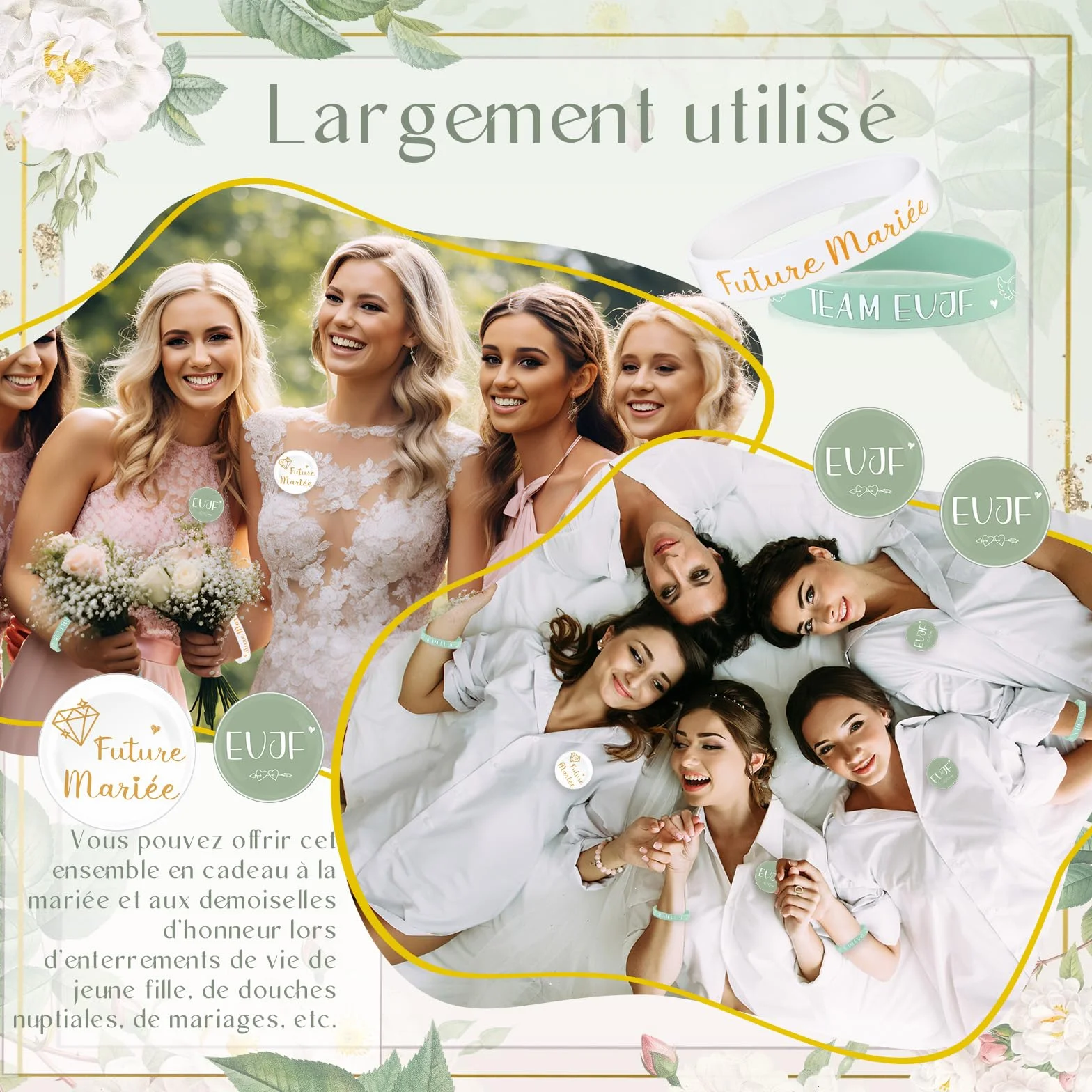 Accessoires de Mariage pour Future Mariée 21 Cadeaux EVJF avec Écharpe, Badges et Bracelets en Silicone