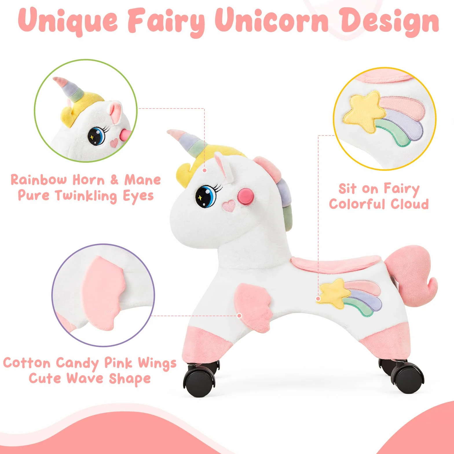 FUNLIO Licorne Porteur Enfant 1-3 ans Roues Pivotantes 360° Développer Équilibre Coordination Intérieur Extérieur Facile Assembler