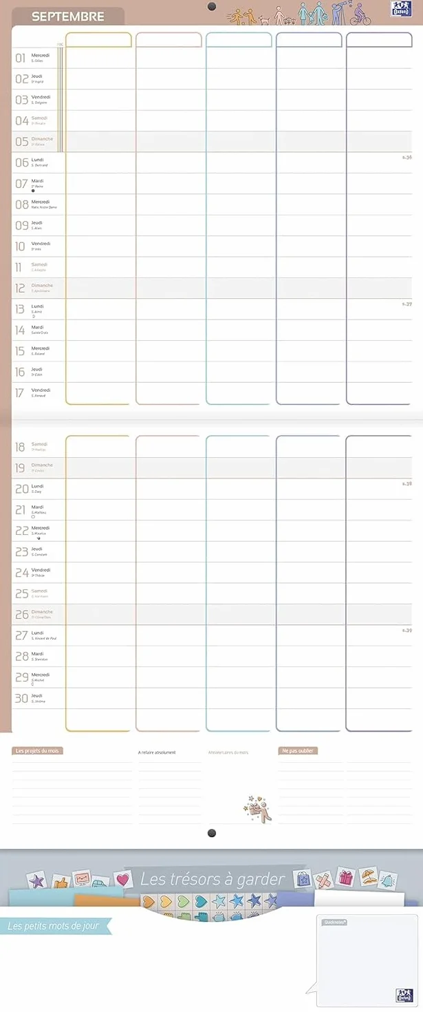 OXFORD Calendrier Planning Mural Familial 16 Mois 30x30 cm Septembre 2026 Décembre 2027