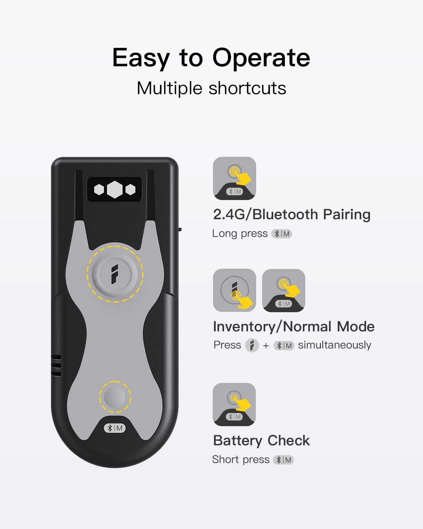Inateck Bluetooth Lecteur de Code Barre 1D CCD BCST-43, Scanner Codes sur Écran Portable avec Adaptateur USB 2.4Ghz