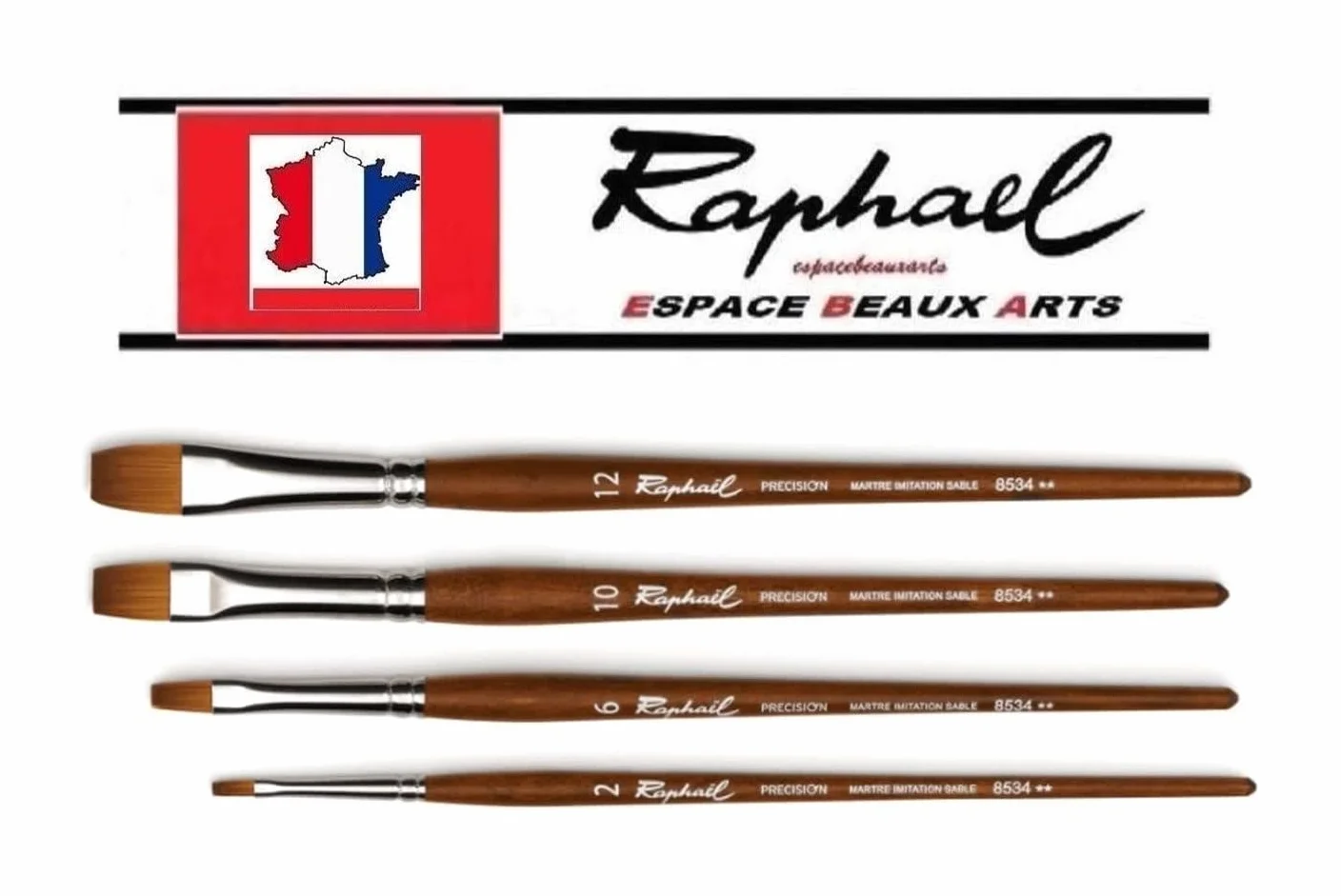 Raphael ESPACE BEAUX ARTS Pinceau PLAT Série 8534 MARTRE IMTATION Sable set 4 pcs