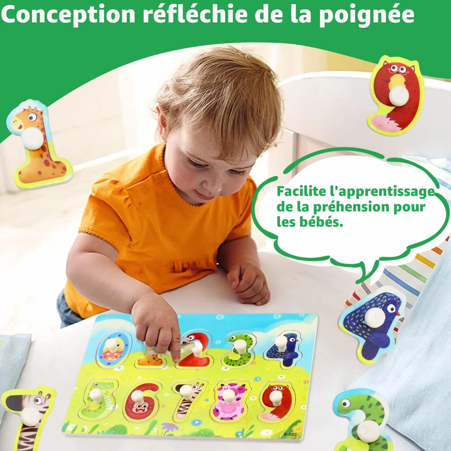Puzzles en Bois pour Enfants Animal Montessori Jouet Éducatif Bébé 1 2 3 Ans