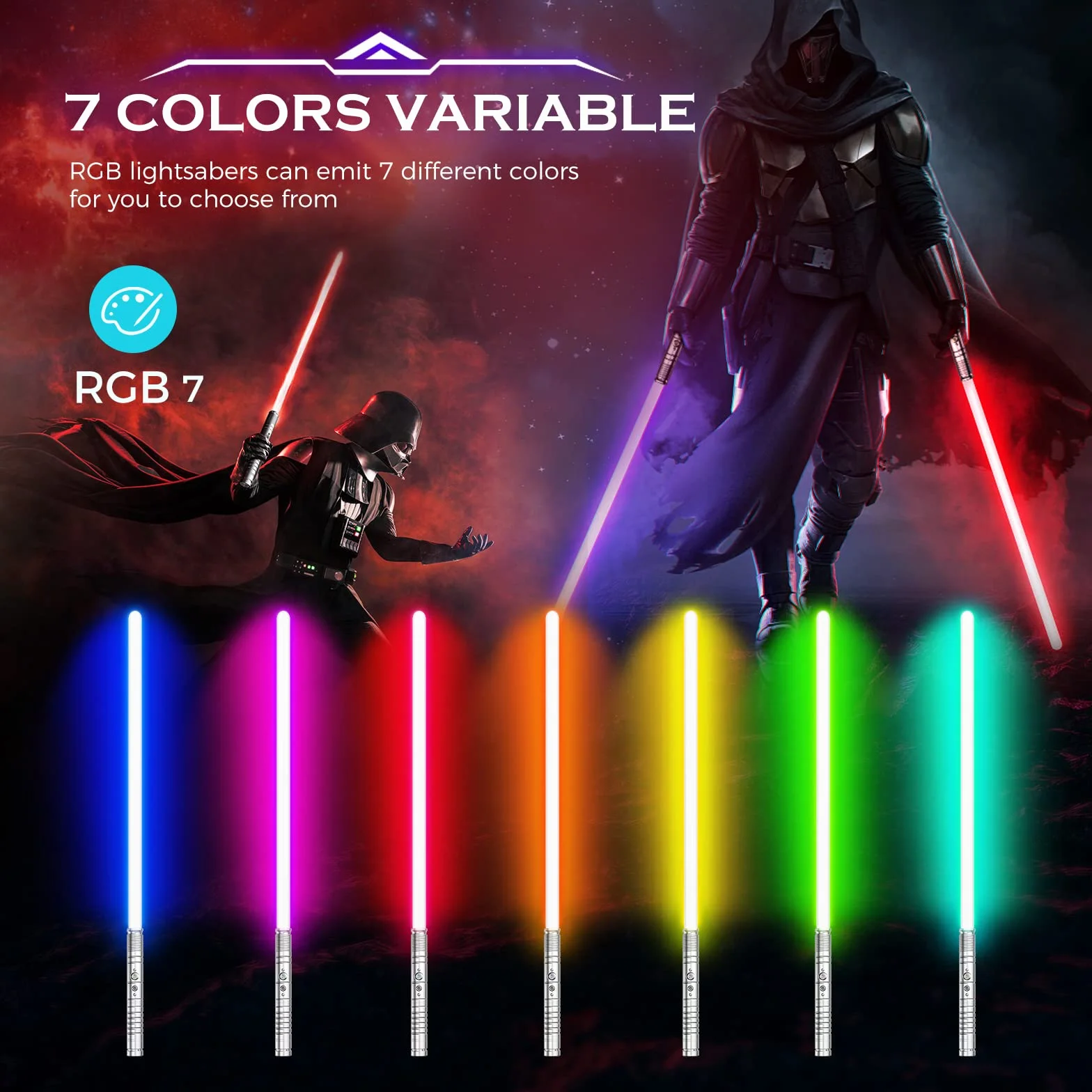 Sabre Laser RGB 7 Couleurs FX Sound Duel USB Rechargeable Métal Aluminium Argent Grip Cosplay