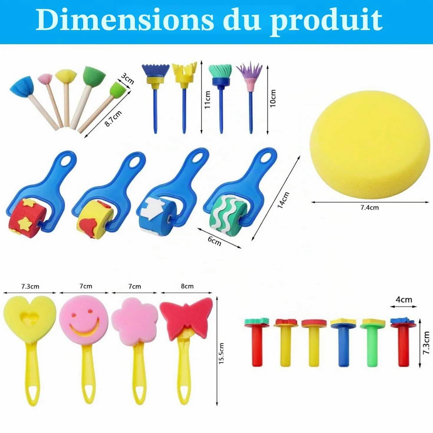 Alfven Éponge Brosses de Peinture Enfant, 24pcs Kit Peinture Enfant Pinceaux éponge pour Enfants kit d'apprentissage DIY