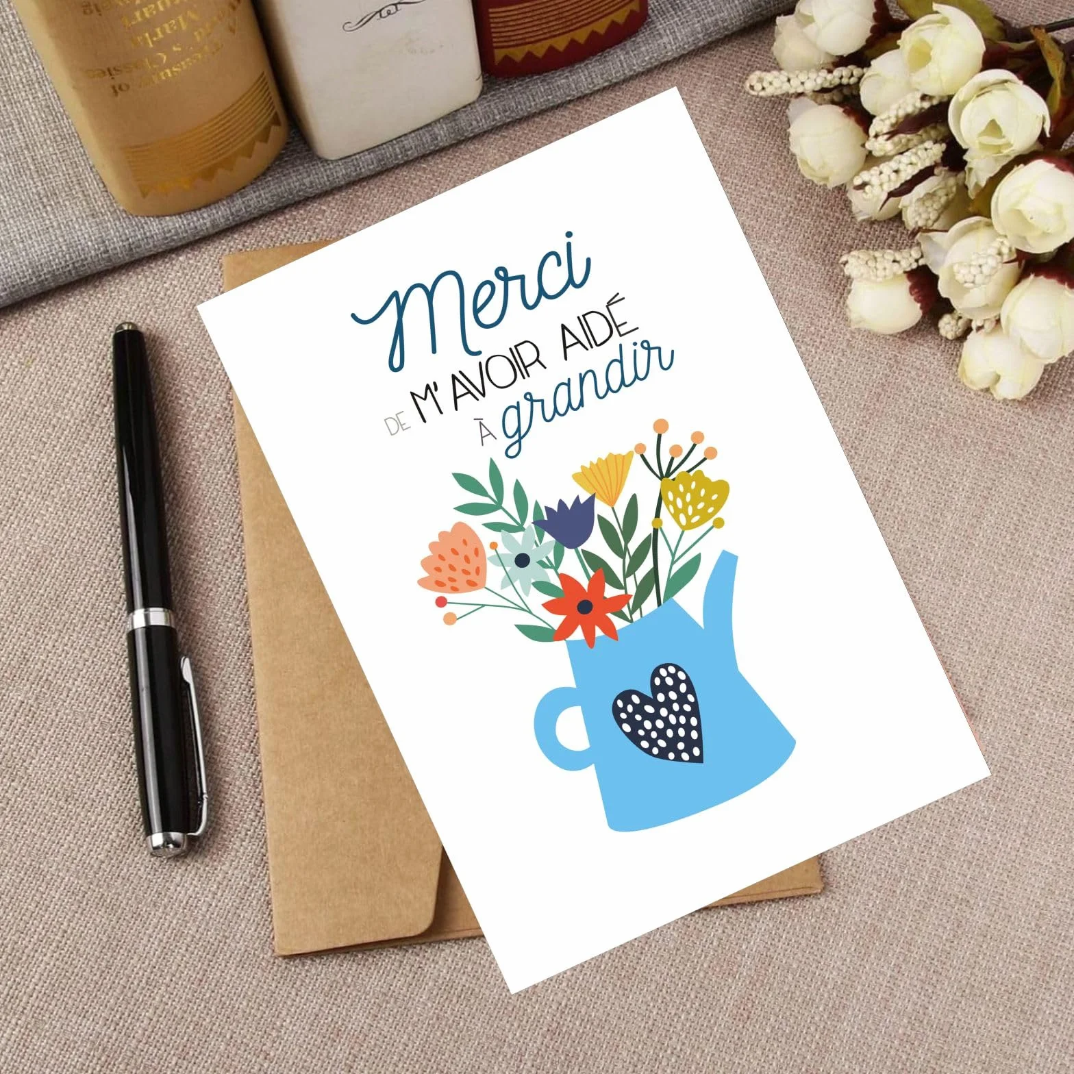 Carte de vœux Merci maitresse nounou professeur 2 pièces