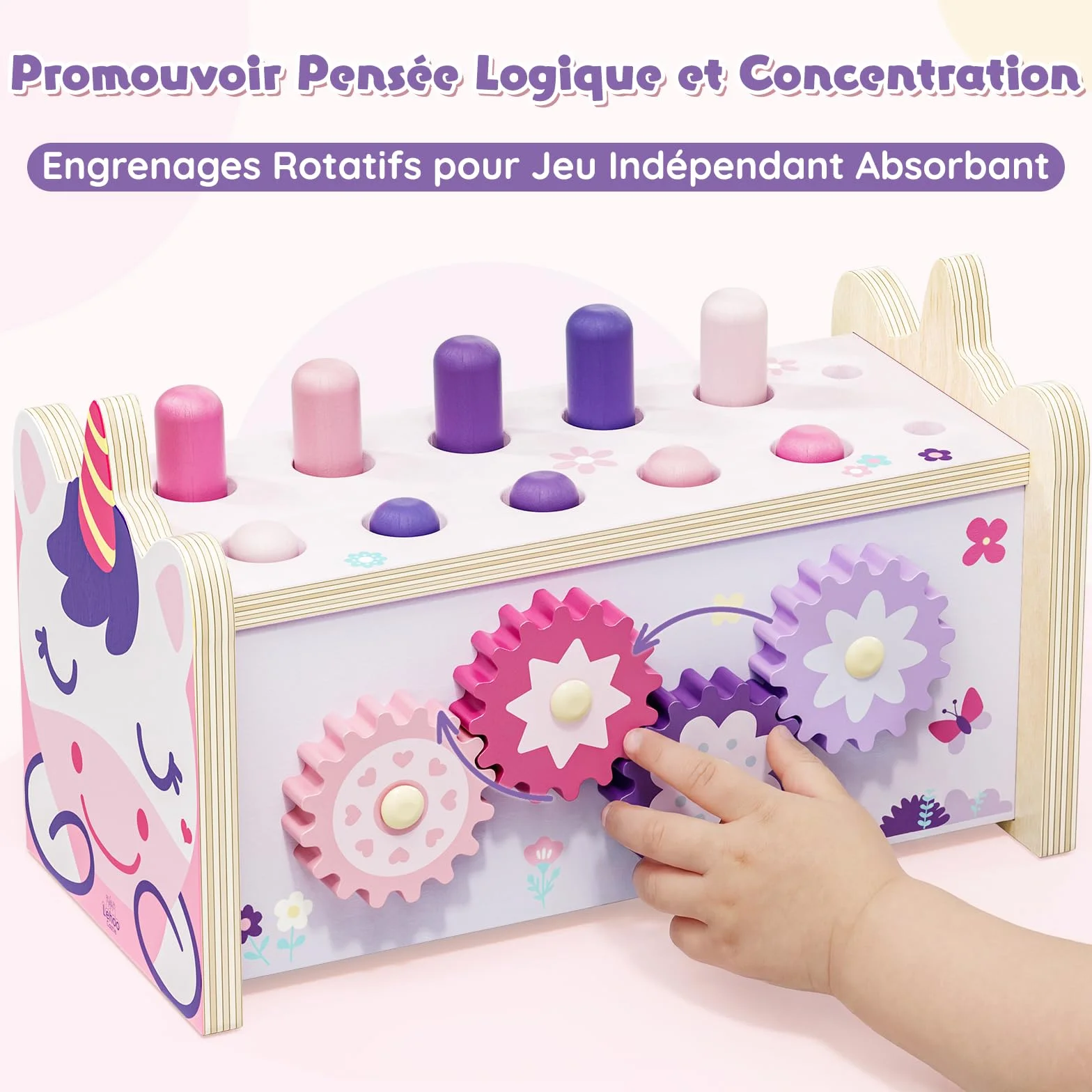 Jouets Montessori 1 An Bébés Jouet en Bois avec Xylophone et Marteaux Filles Jouets d'Éveil Motricité Cadeaux Éducatifs 1-3 Ans