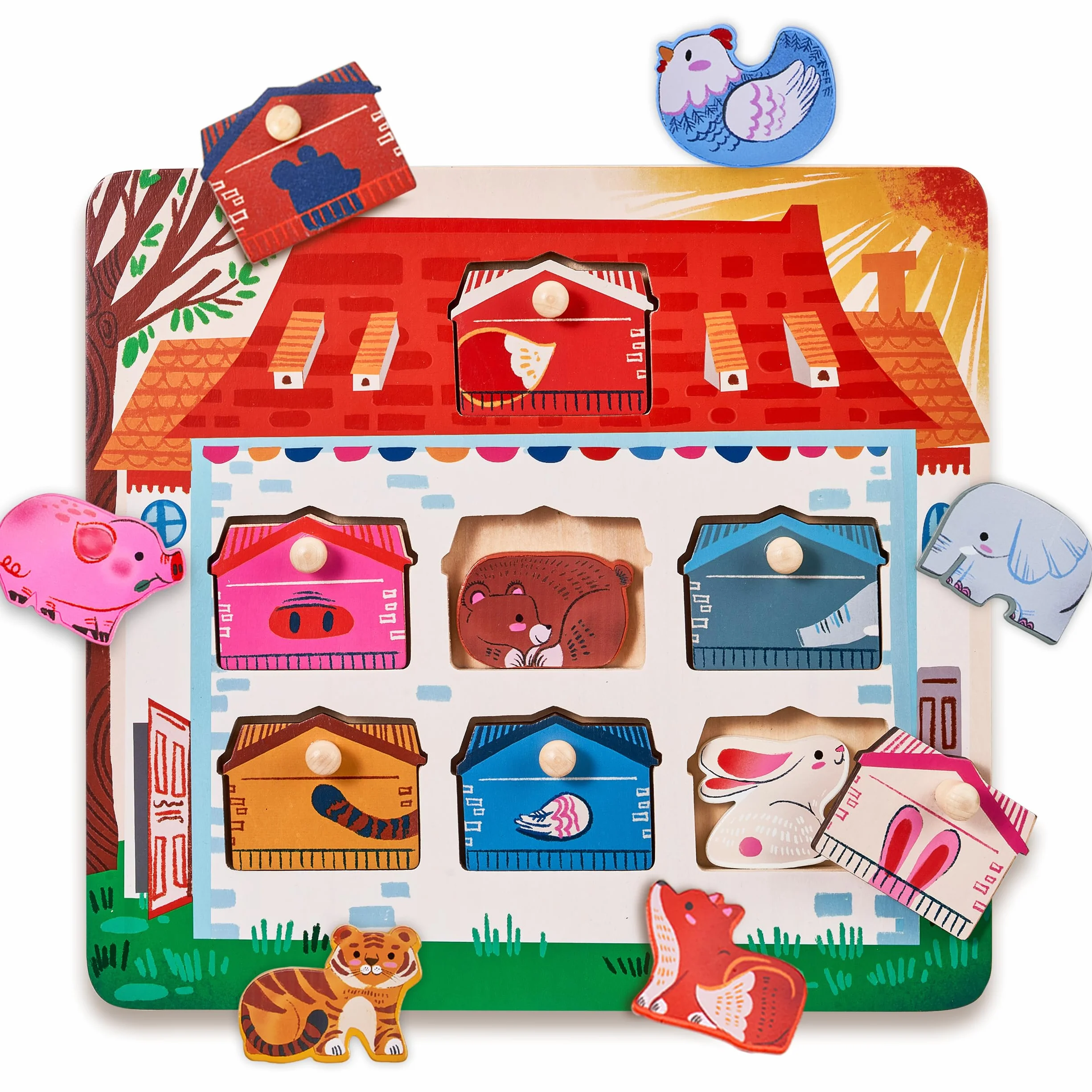 JoyCat Puzzle Bois Enfant 1 An Montessori Jouet Éducatif Animaux 7 Pièces Cadeau Anniversaire