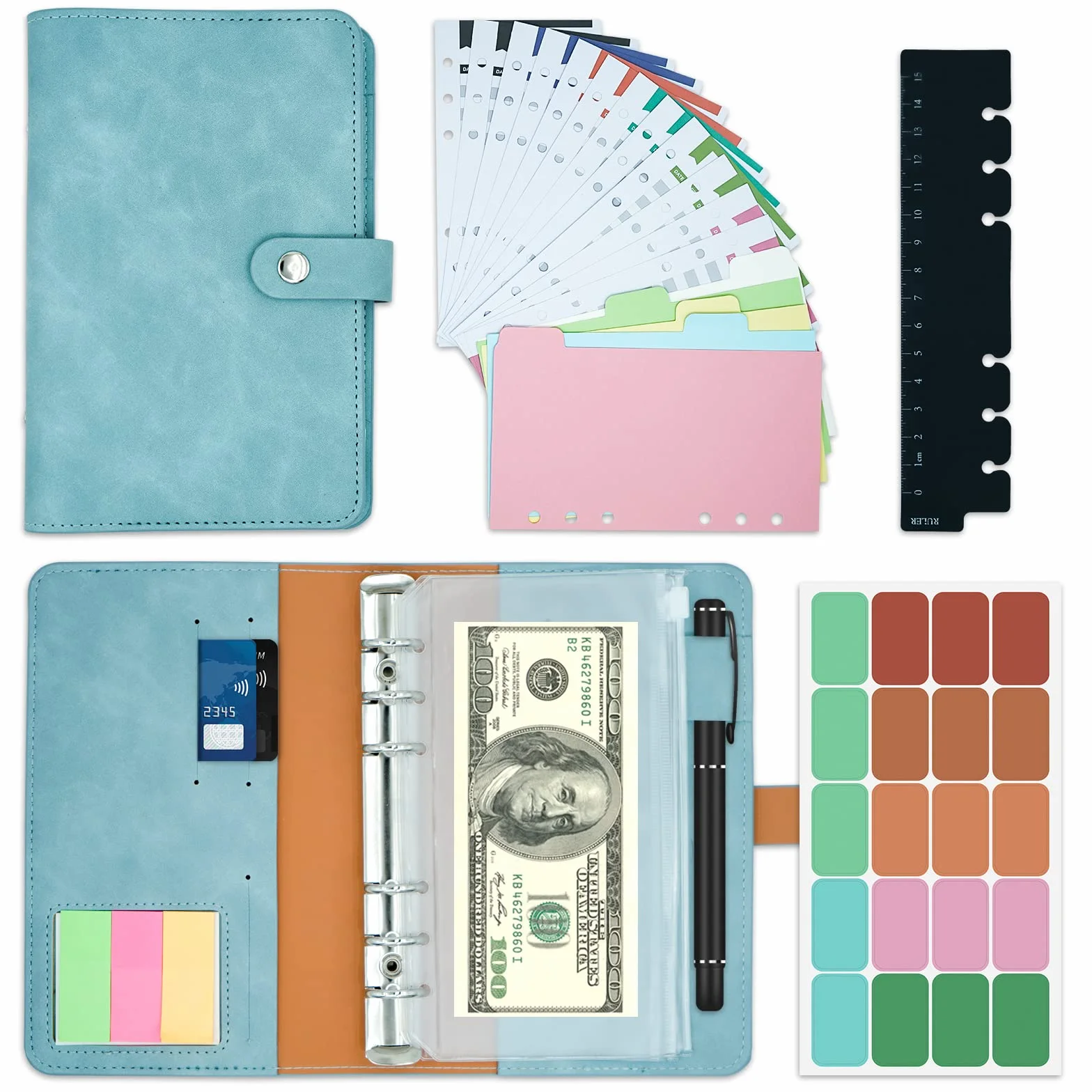 Carnet Budget A6 Avec Pochettes Organisateur D'espèces et de Billets pour Économiser de l'argent, Lac Bleu