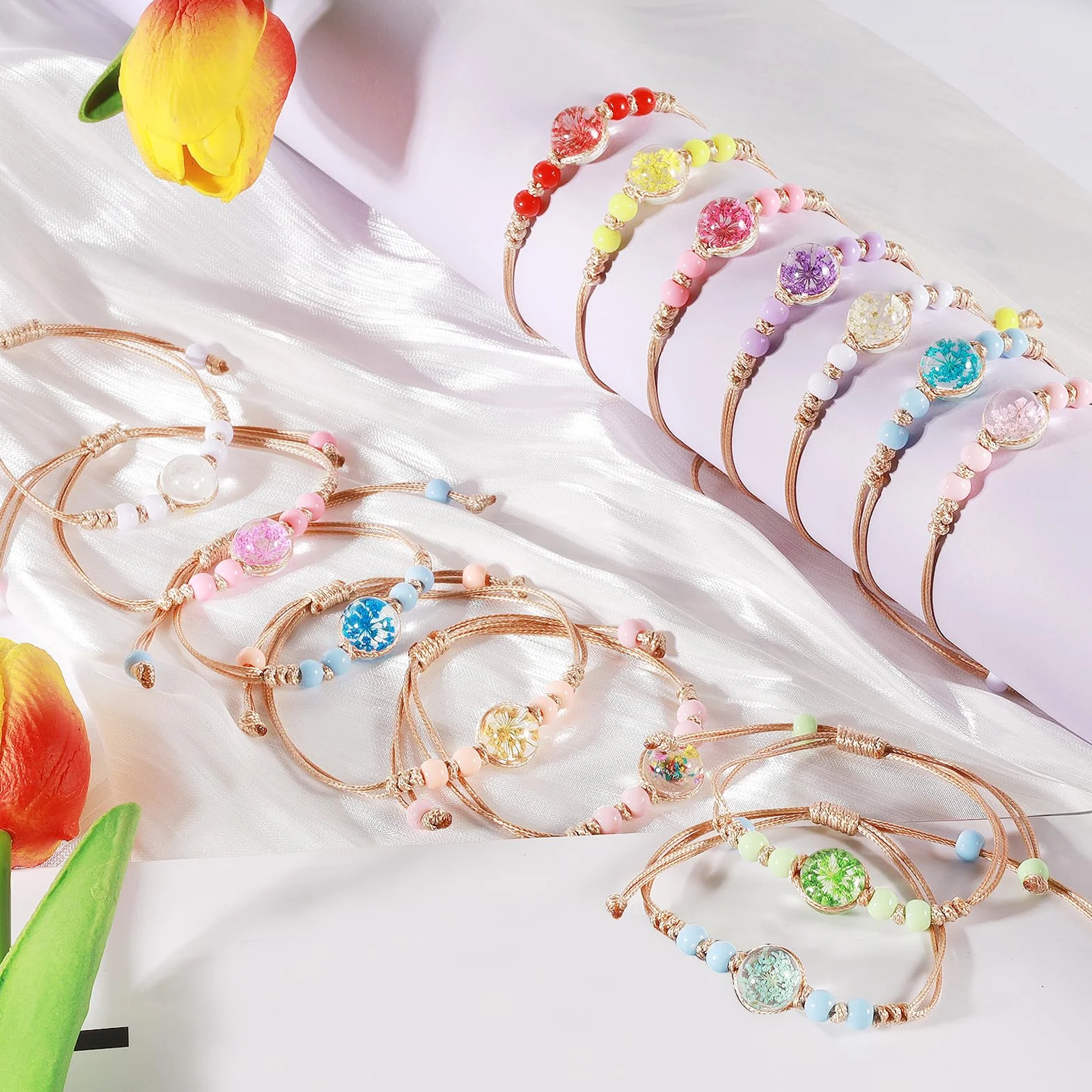 Bracelet Enfant Amitié Fille Ajustable Fleurs Couleurs 14 Pièces