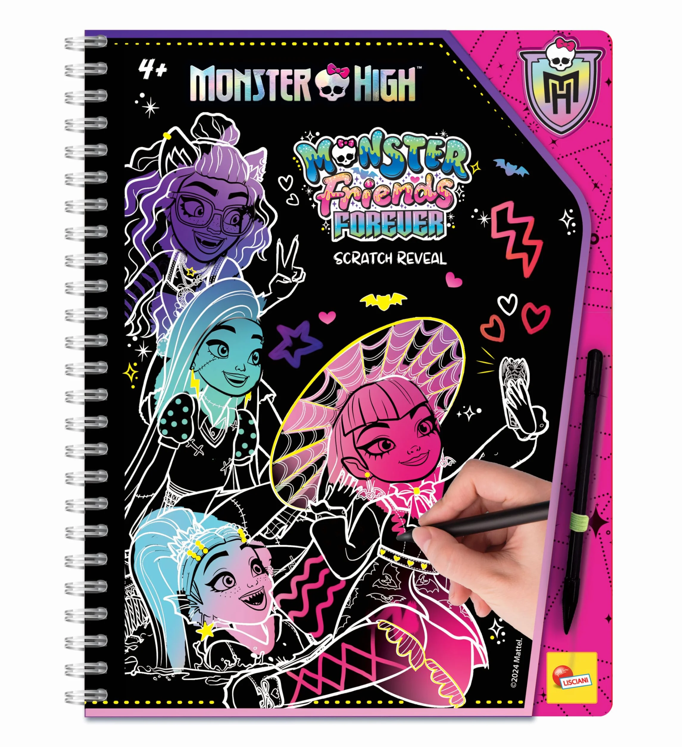 LISCIANI Monster High Carnet de Dessins à Gratter 44 Pages Stylo à Gratter Inclus Multicolore Or & Paillettes