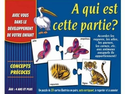 cavernedesjouets Jeu educatif Les Animaux - Qui est Cette Partie - Jeu Observation - Jeu Association - Set Jouet Enfant 4 Ans Carte Tigre