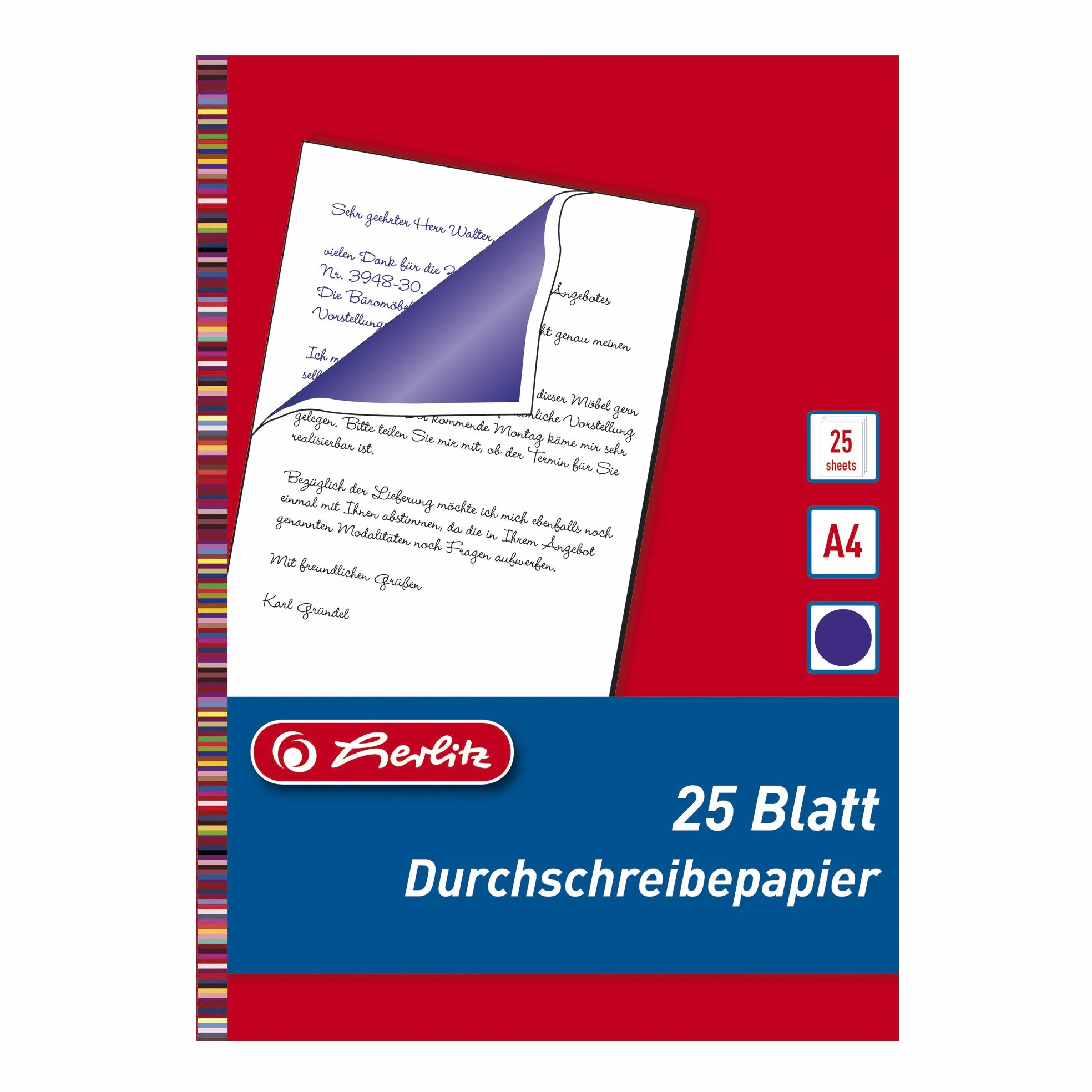 Herlitz Papier Carbone A4 Lot de 25 Feuilles Bleu