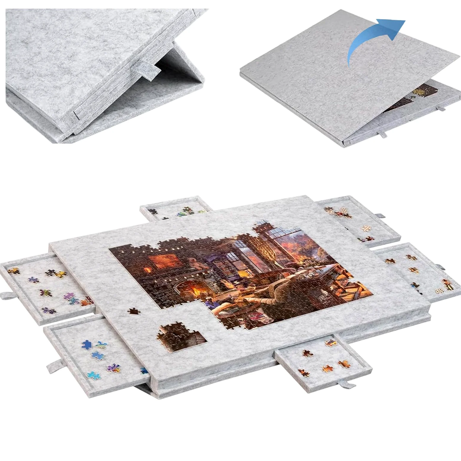Planche de puzzle inclinable avec 6 tiroirs et housse, table de puzzle légère et portable avec support réglable pour 1 000 pièces, planche de puzzle pliable en feutre antidérapant pour adultes et