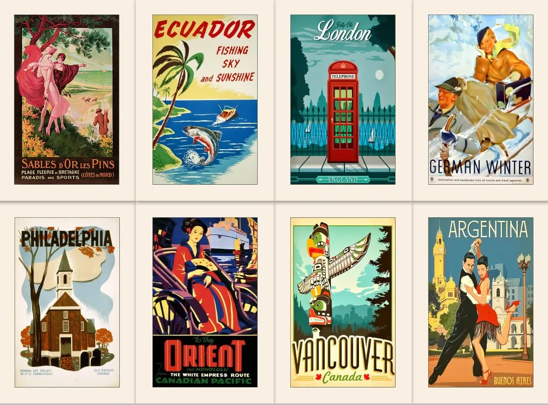 Lot de 40 cartes postales de voyage anciennes destinations populaires Multipack
