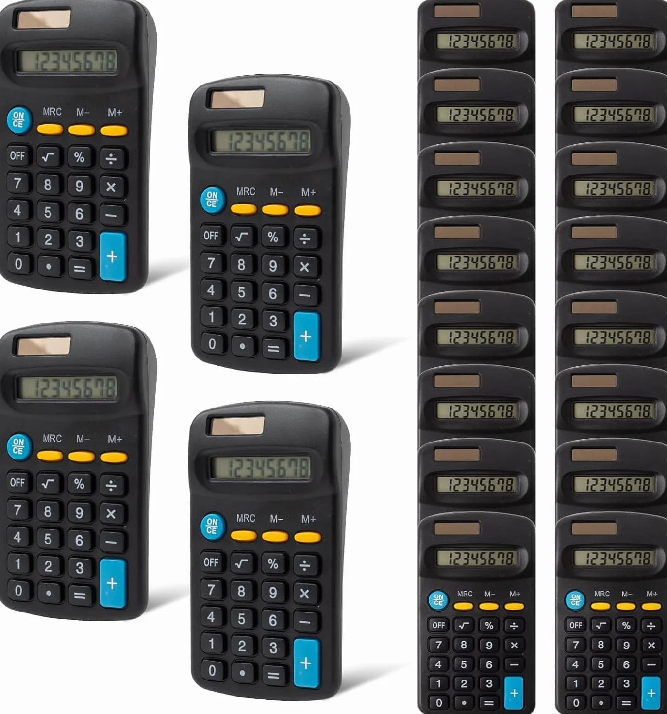 Lot de 20 Calculatrices de Poche à 4 Fonctions, Affichage 8 Chiffres, Noir pour Étudiants, École