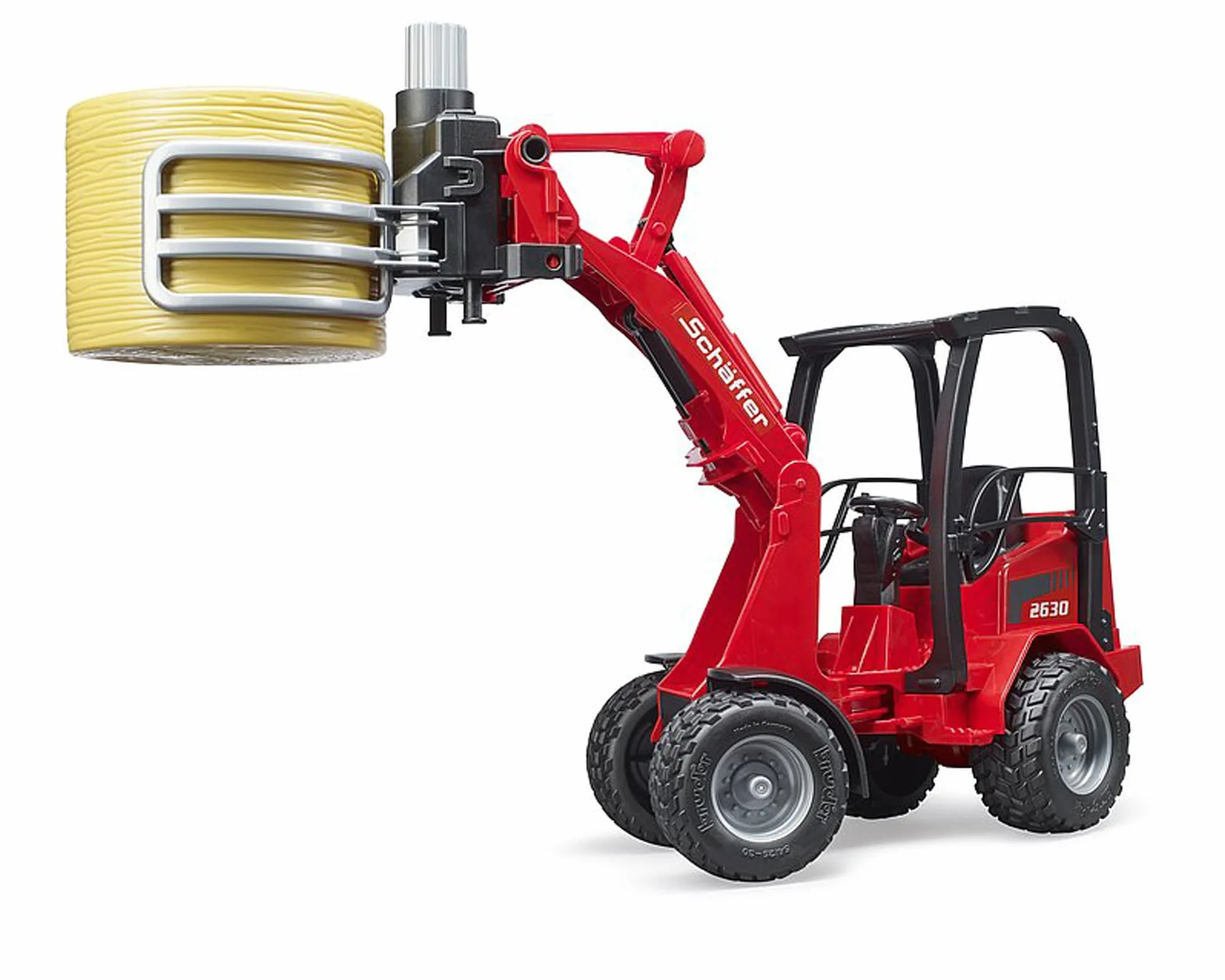 Bruder 02192 Schäffer Hoflader 2630 mit Frontschaufel, Ballengreifange & Rundballen 1:16 Véhicules Agriculture Ferme