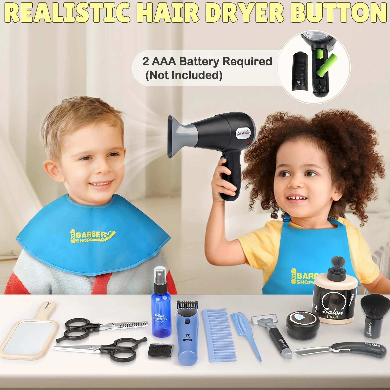 Kit de Coiffure Enfants avec Sèche-Cheveux, Accessoires de Coiffure 3+