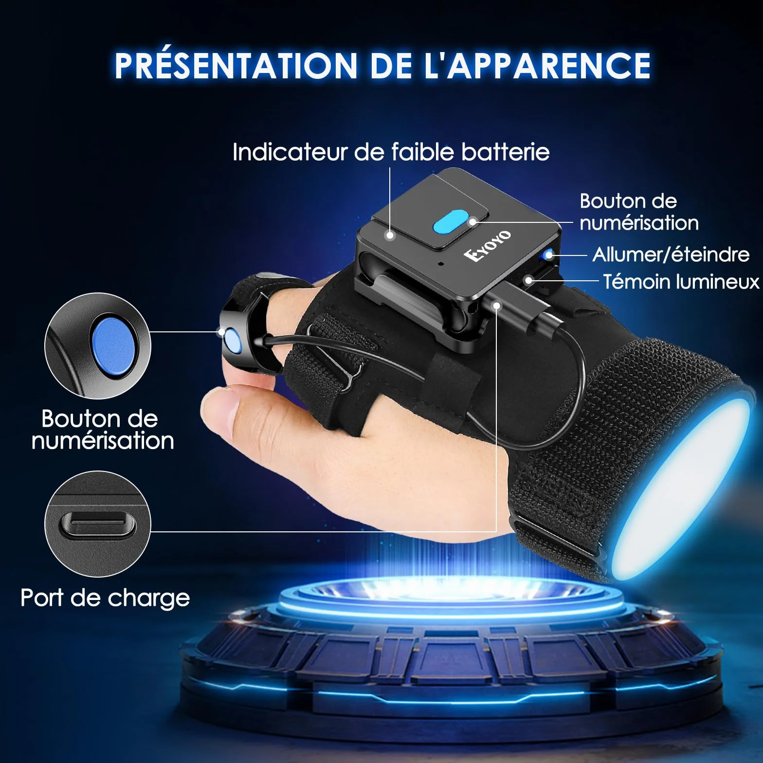 Eyoyo 1D 2D Bluetooth Barcode Scanner, Wearable QR Code Reader for iPhone iPad Android
