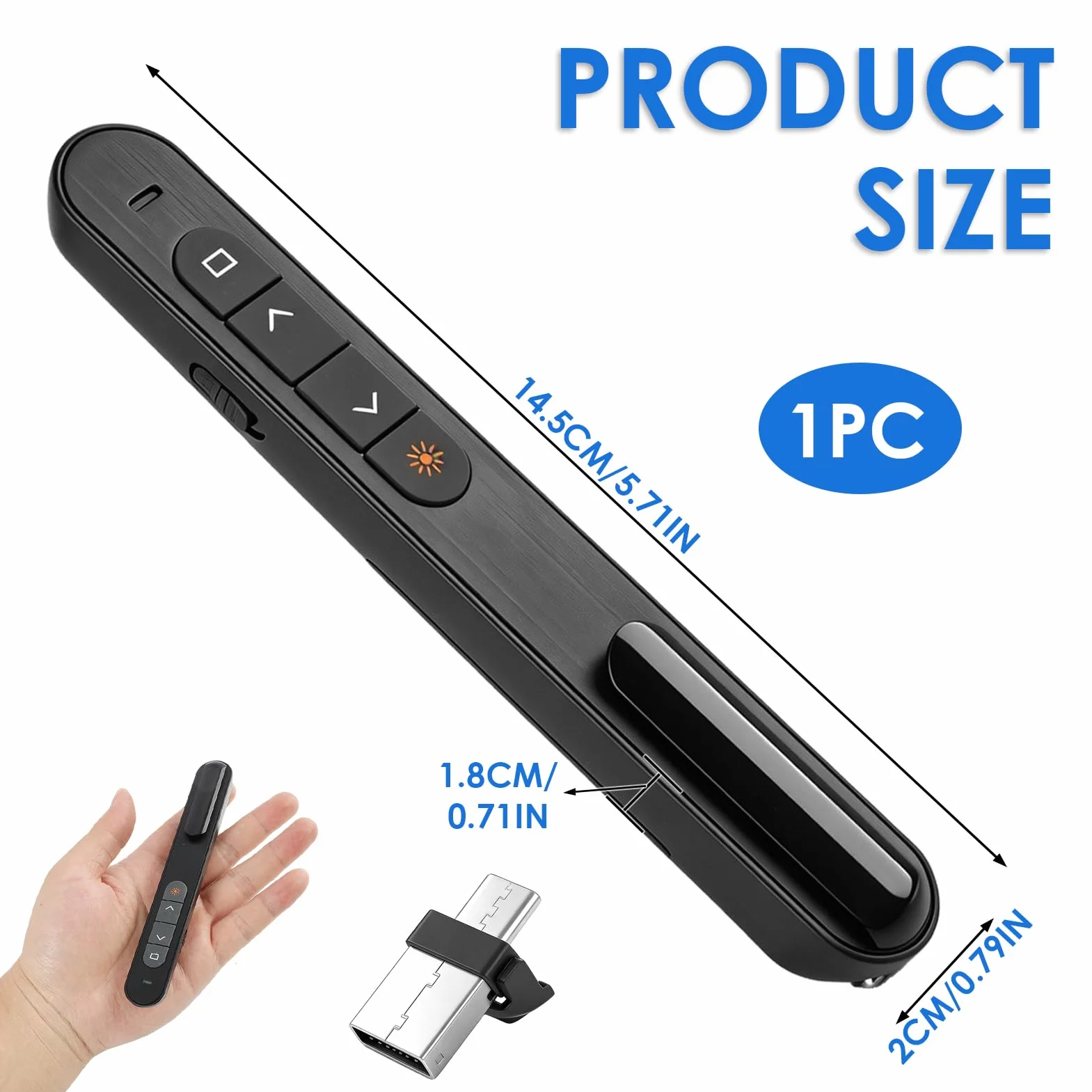 Télécommande de Présentation sans Fil 2-en-1 USB-C & USB-A, Pointeur PowerPoint 2,4 GHz avec Contrôle du Volume et Hyperliens