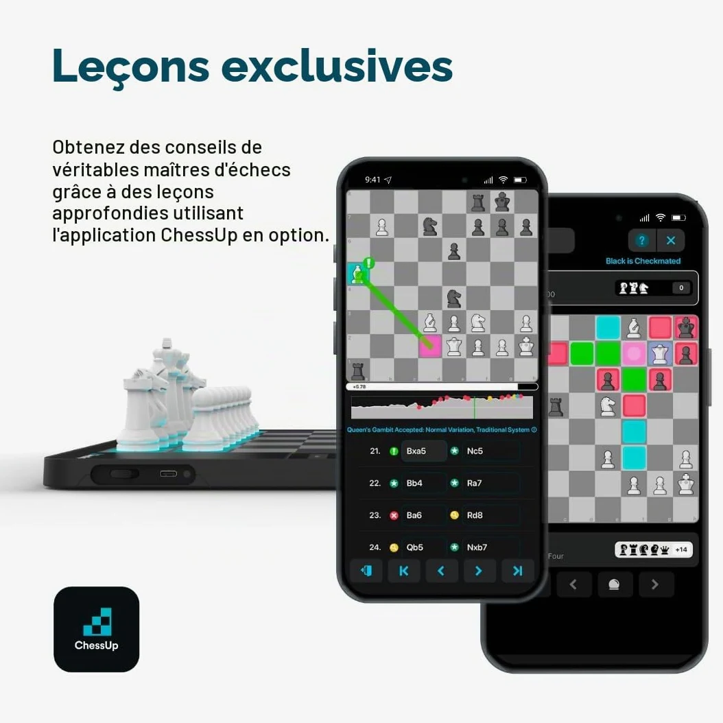 ChessUp 2 – Échiquier électronique Bryght Labs – Wi-Fi, moteur d'échecs, jeu TouchSense, échiquier intelligent lumineux, IA, leçons, jeu sans fil