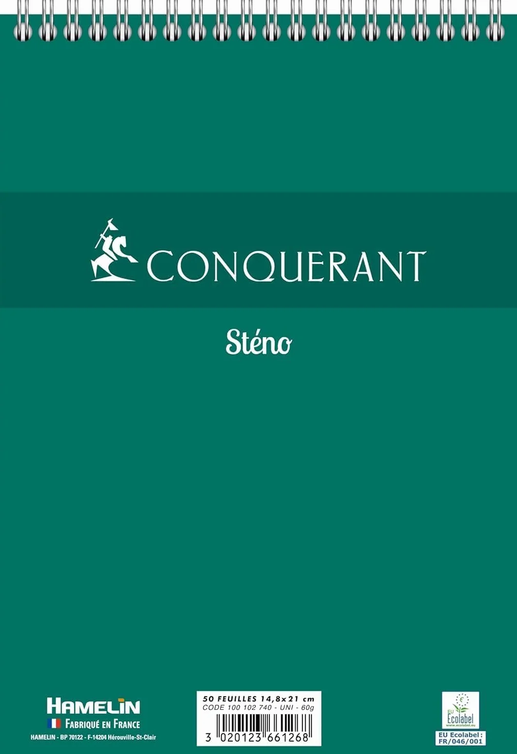 Conquérant Bloc-Notes Sténo A5 Uni 180 Pages Reliure Intégrale Couverture Carte Verte Lot de 10