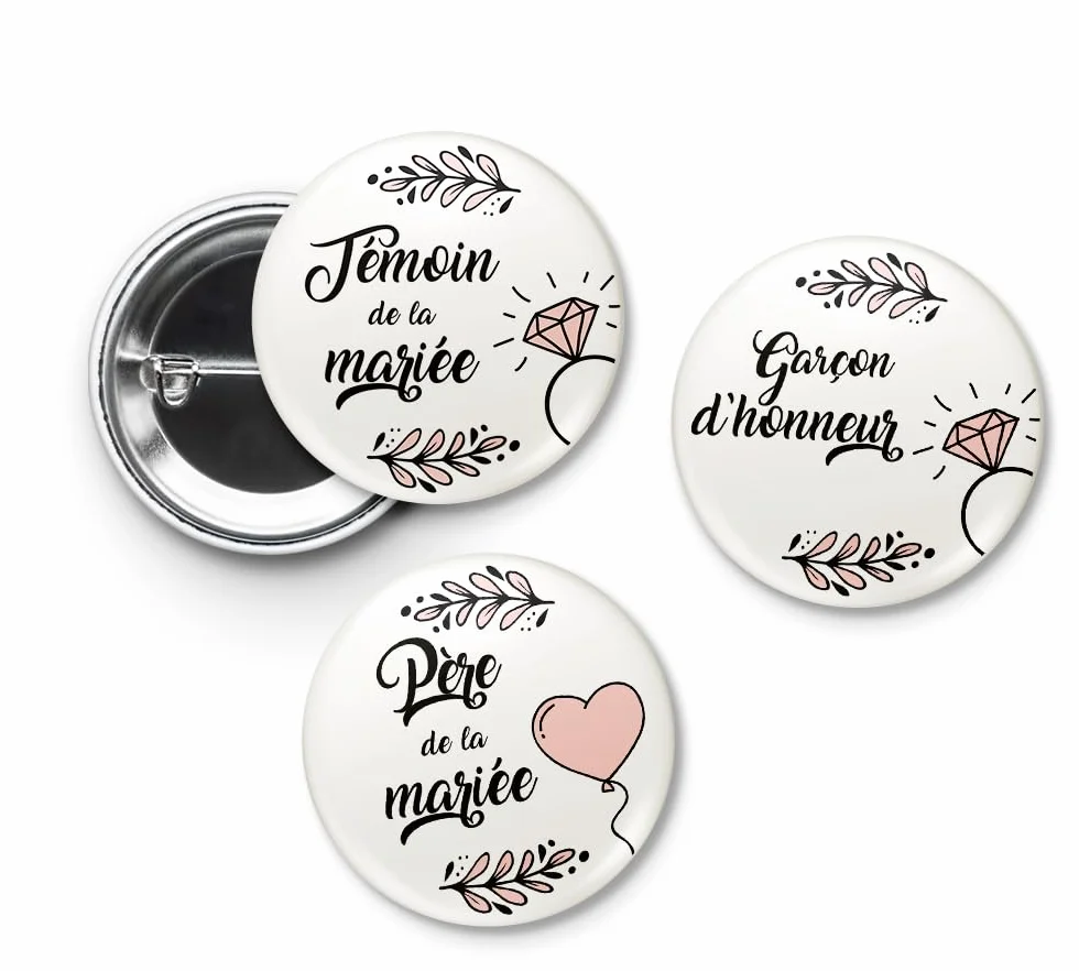 Badges de mariage pour témoins et famille, invités